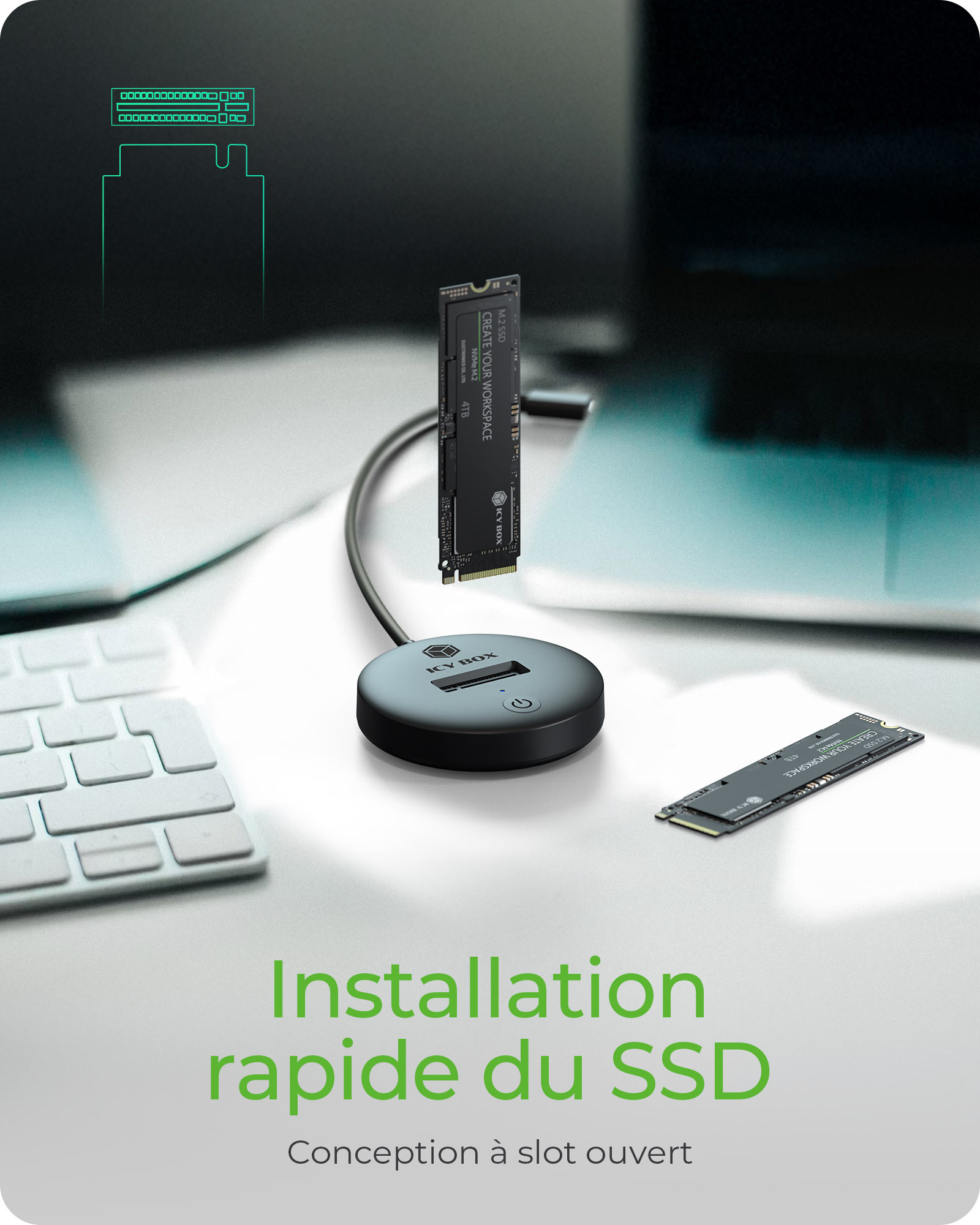 ICY BOX IB-1610MCD-C31 - SSD-Dockingstation - M.2 2230, M.2 2242, M.2 2260, M.2 2280, M.2 22110, Ansicht 3