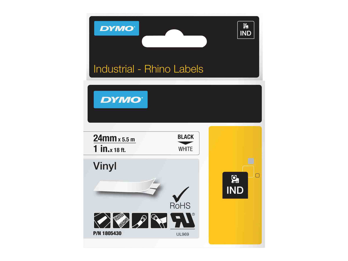 Dymo Rhino Coloured Vinyl - Vinyl - Schwarz auf Weiß - Rolle (2,54 cm x 5,5 m), Ansicht 3