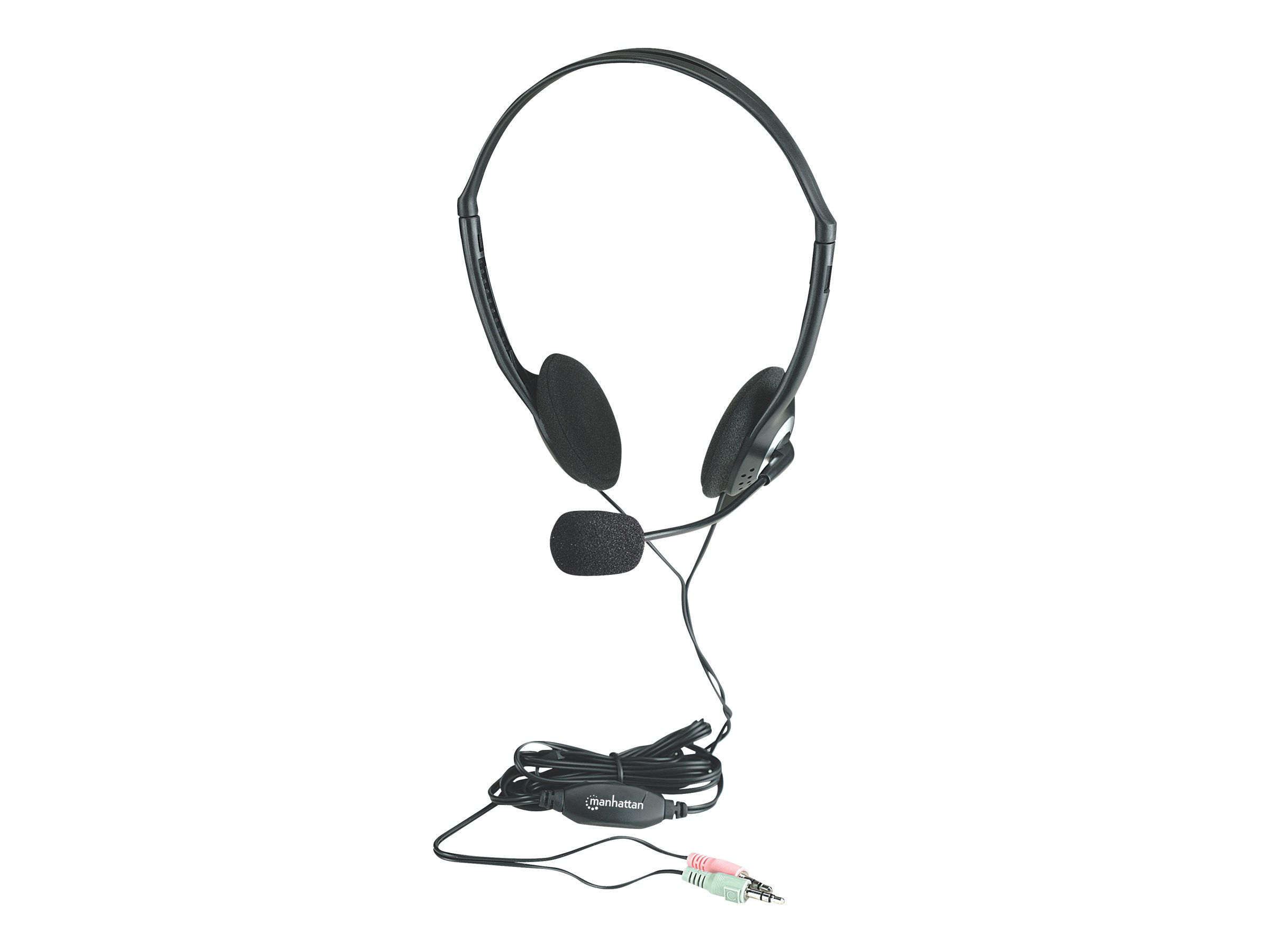 Manhattan Headset Stereo Eco Geringes Gewicht mit verstellbarem Kopfbuegel Mikrofon und integrierter Lautstaerkenkontrolle