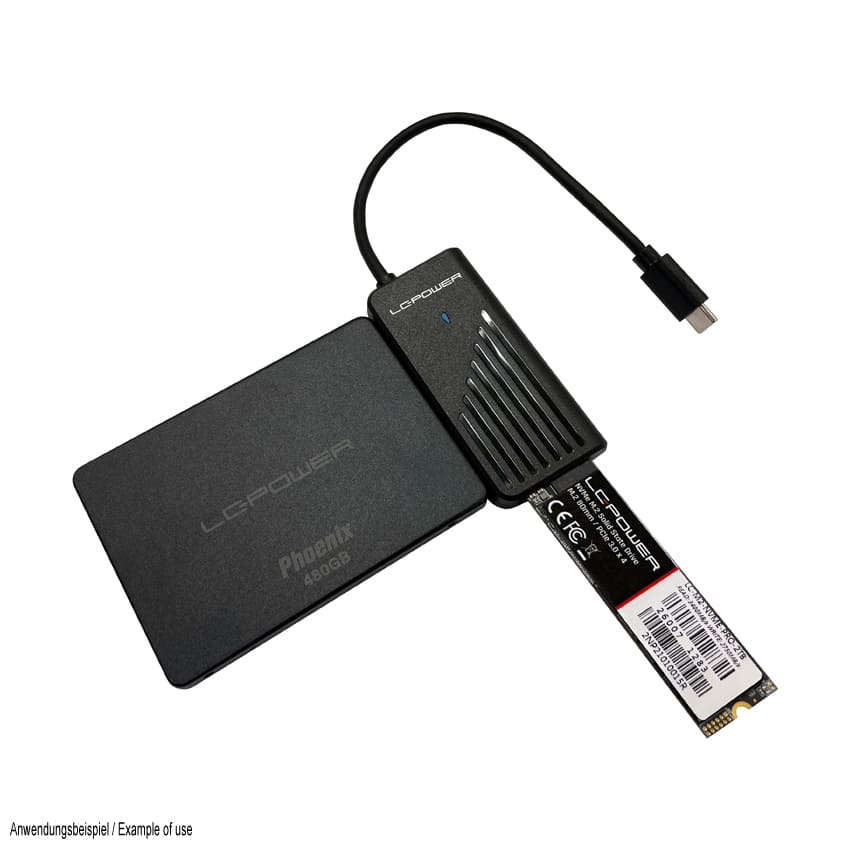 LC-Power Adapter USB-C f.1xNVMe-M.2 SSD&1x2.5''/3.5''/HDD - Adapter - Digital/Daten, Ansicht 3