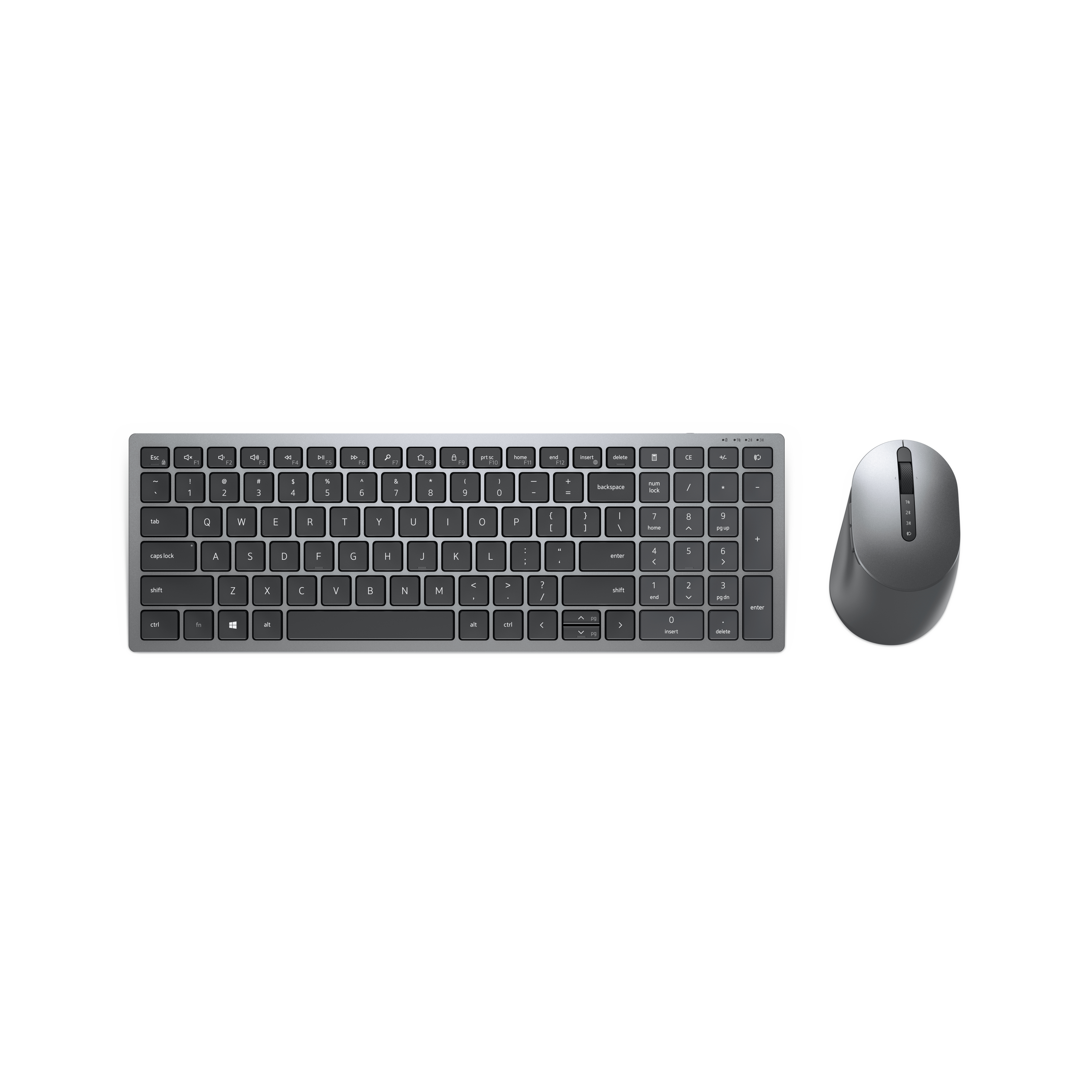 Dell KM7120W, Volle Größe (100%), Kabellos, RF Wireless + Bluetooth, QWERTY, Grau, Titan, Maus enthalten