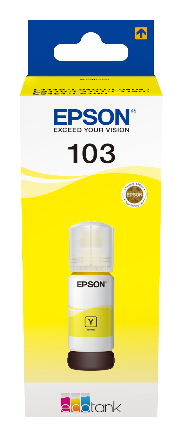 Epson 103 EcoTank Yellow ink bottle (WE), Gelb, Epson, Epson L5190 / L3156 / L3151 / L3150 / EcoTank L3110, 65 ml, Tintenstrahl, Indonesien