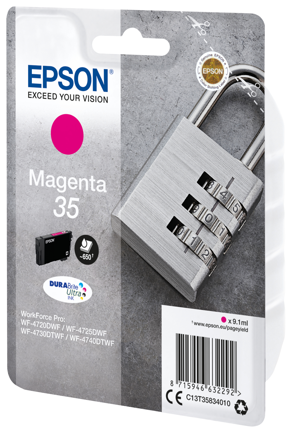 Epson Padlock Singlepack Magenta 35 DURABrite Ultra Ink - Standardertrag - Tinte auf Pigmentbasis - 9,1 ml - 650 Seiten - 1 Stück(e)