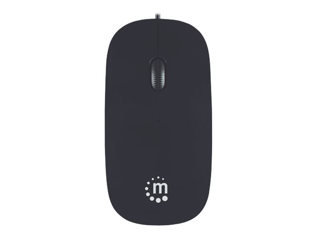 Manhattan Silhouette Sculpted USB Wired Mouse, Black, 1000dpi, USB-A, Optical, Lightweight, Flat, Three Button with Scroll Wheel, Three Year Warranty, Blister