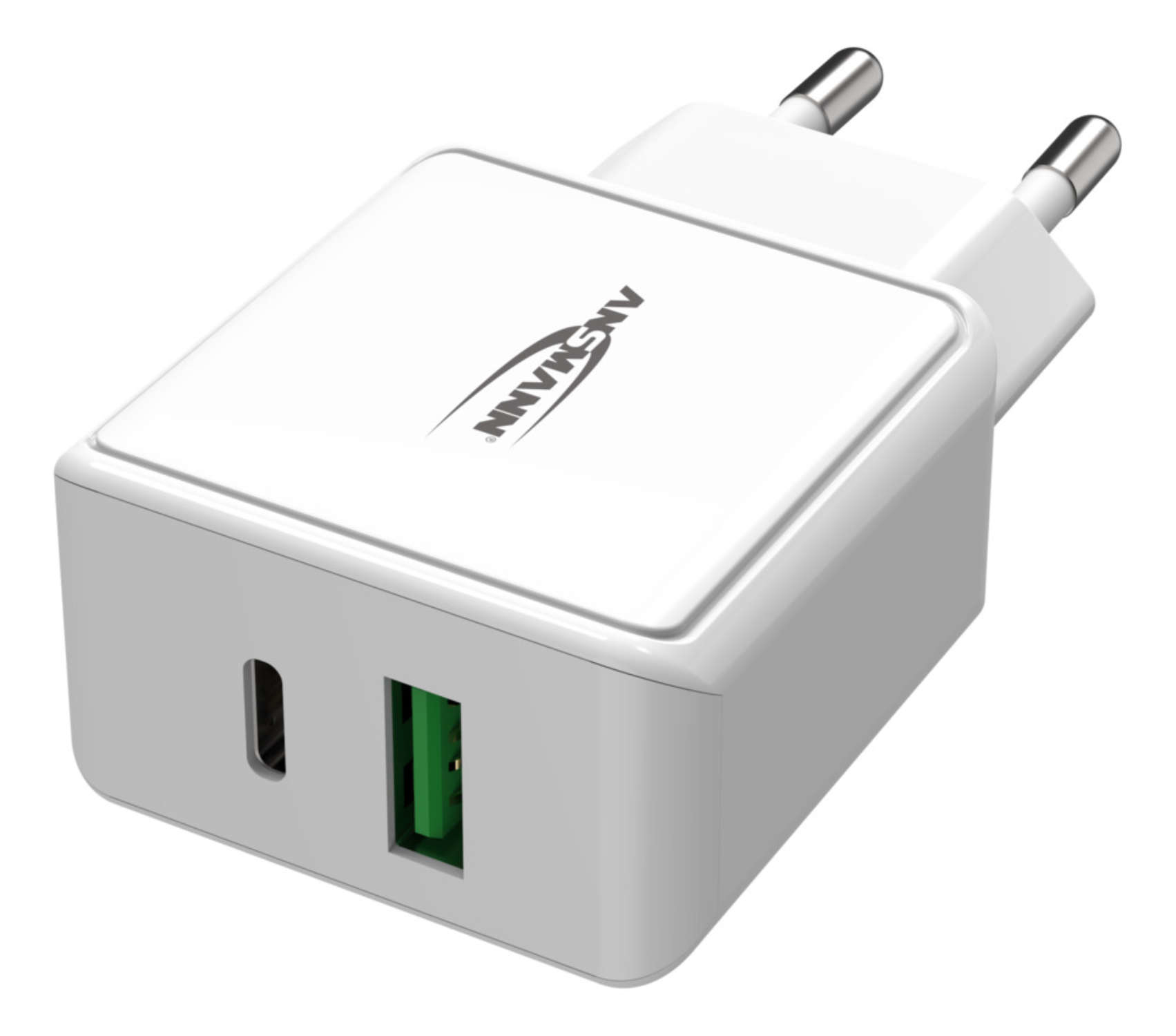 Ansmann HC218PD - Netzteil - 18 Watt - 3000 mA - PD, QC 3.0 - 2 Ausgabeanschlussstellen (USB, 24 pin USB-C) - Weiß, Ansicht 4