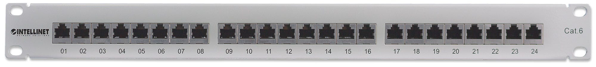 Intellinet 24-Port Cat6 Patchpanel, geschirmt, FTP, 1 HE, Klemmleisten mit 90 Grad abgewinkelten Kabeleinführungen, Ansicht 4
