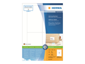 HERMA Premium - Papier - matt - permanent selbstklebend - weiß - 139.7 x 78.7 mm 400 Etikett(en) (100 Bogen x 4)