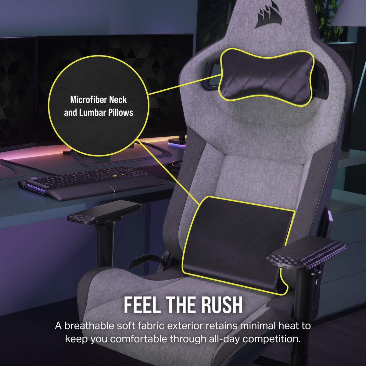 Corsair T3 RUSH - Gaming-Sessel - Armlehnen - T-förmig, Ansicht 3