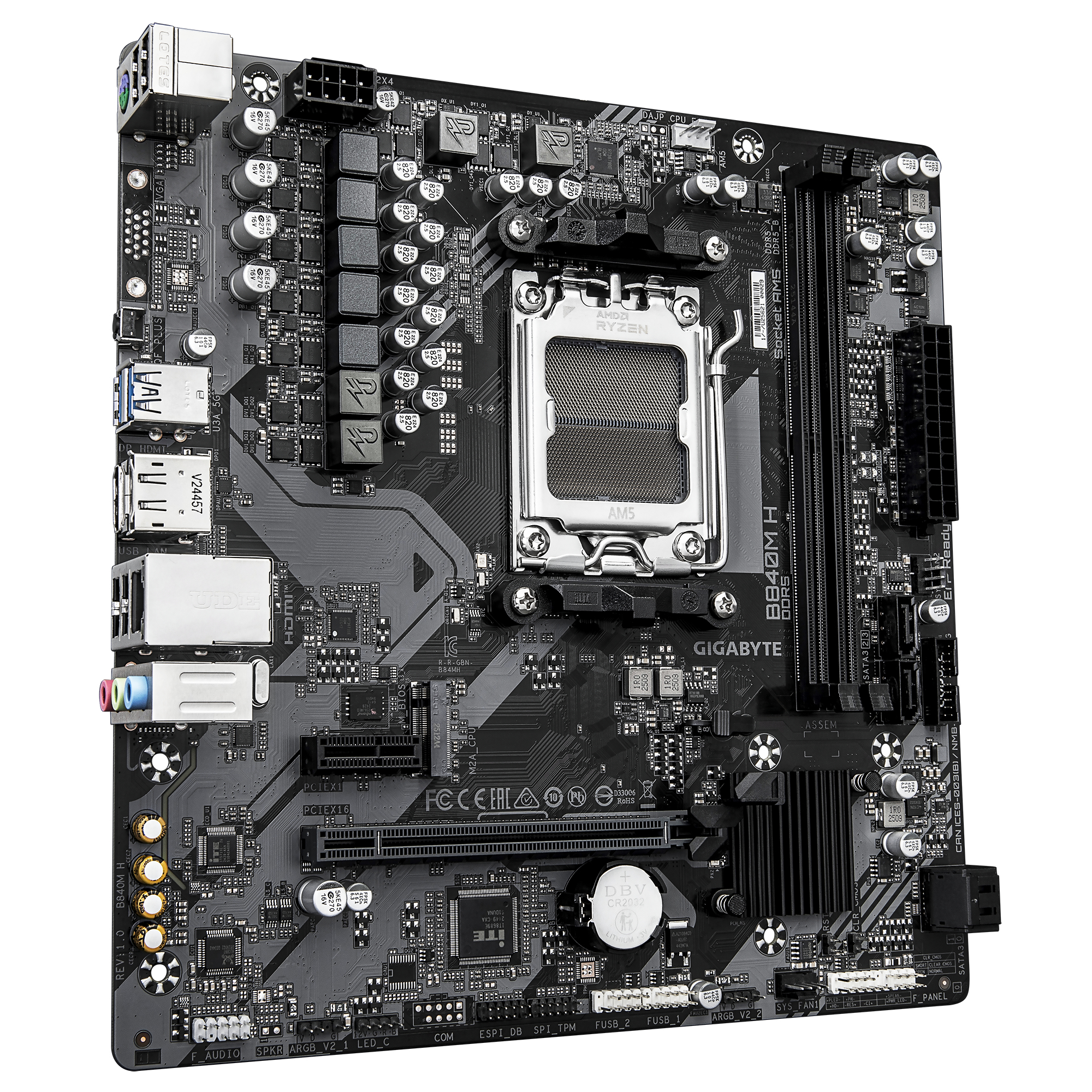 Gigabyte B840M H - Motherboard - micro ATX - Socket AM5 - AMD B840 Chipsatz - USB 3.2 Gen 1 - Gigabit LAN, Ansicht 4