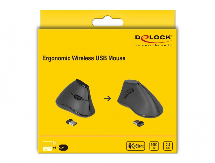 Delock Ergonomic - Vertikale Maus - ergonomisch - Für Rechtshänder - optisch - 5 Tasten - kabellos - 2.4 GHz, Ansicht 4