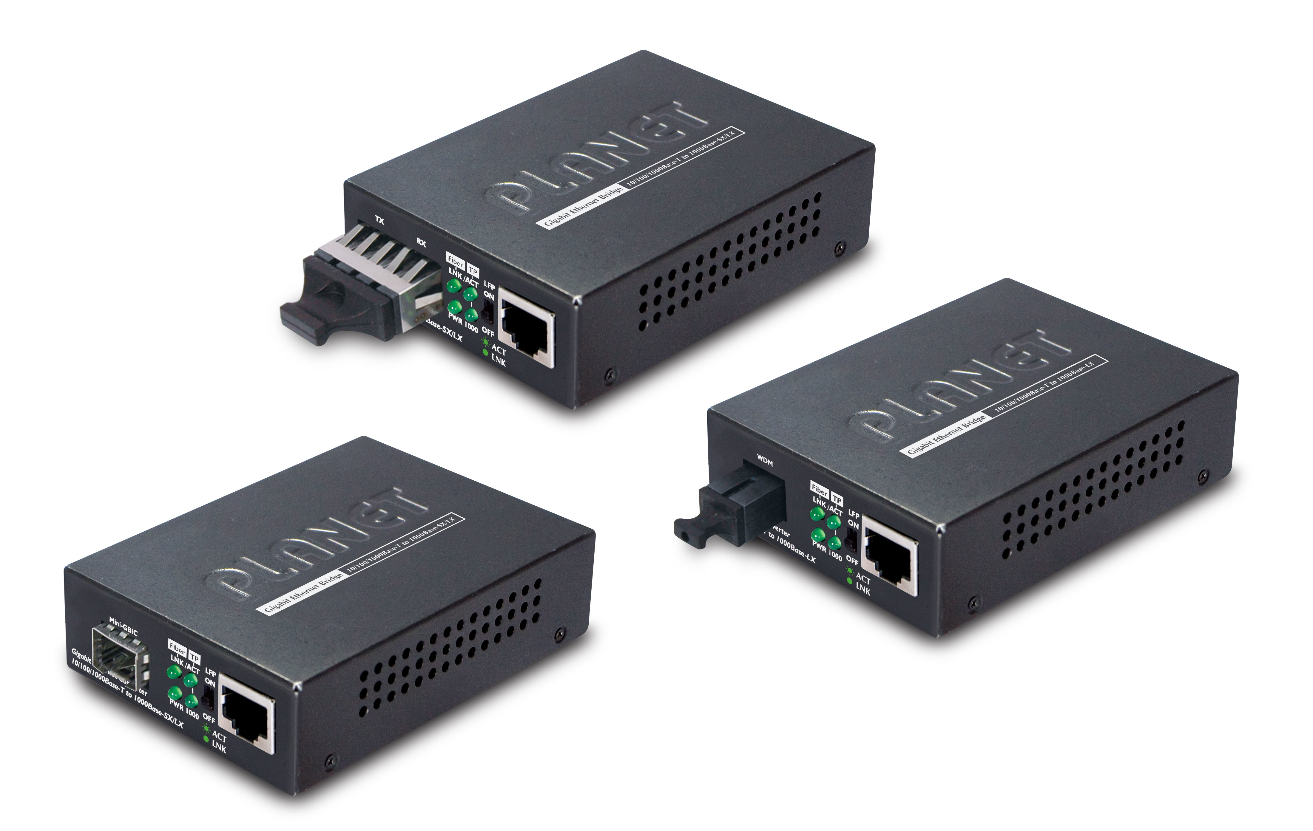 Planet GT-805A - Medienkonverter - GigE - 10Base-T, 1000Base-LX, 1000Base-SX, 100Base-TX, 1000Base-T - RJ-45 / SFP, Ansicht 2