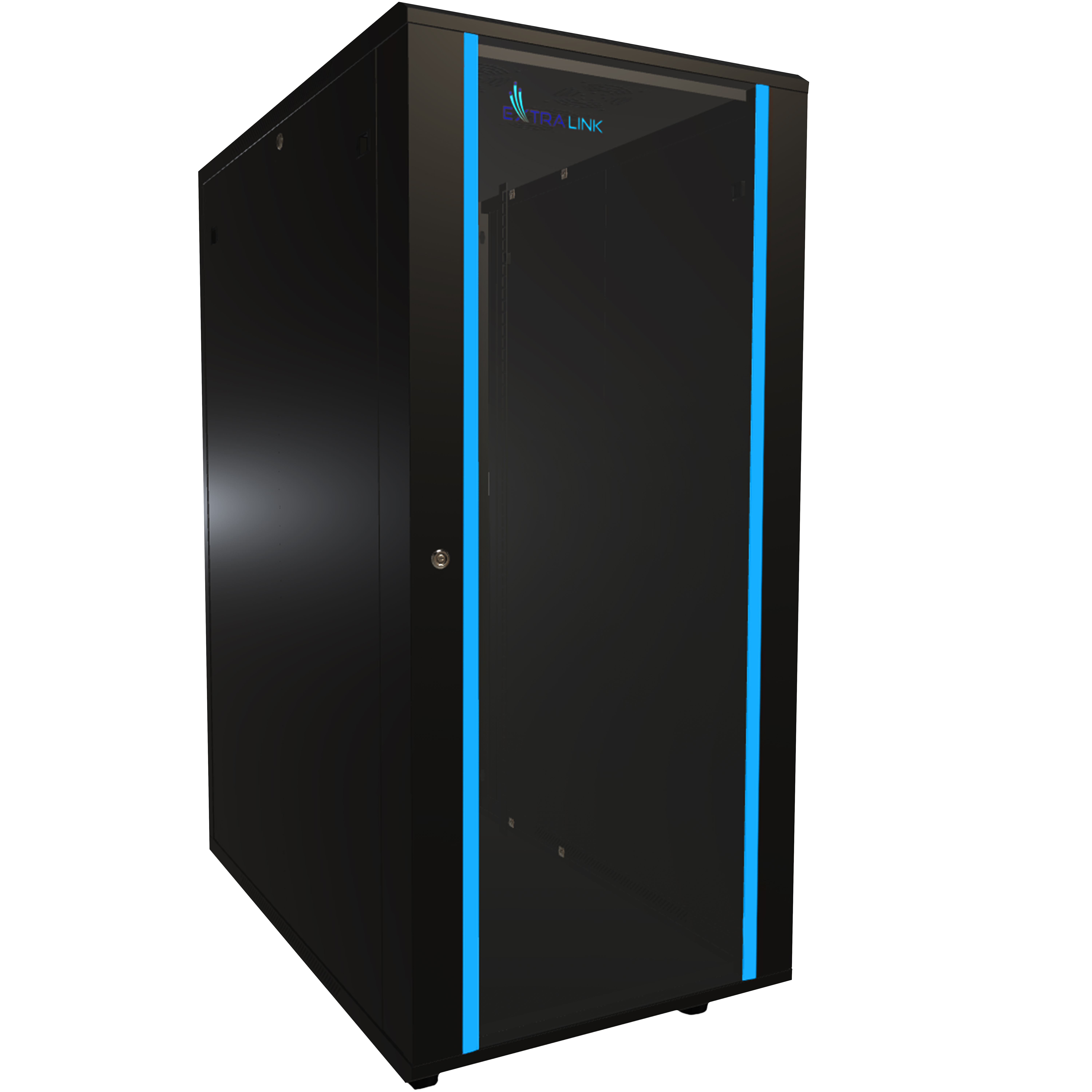 Extralink Rackmount-Schrank 27U 600x1000 Schwarz stehend - 1000 kg - Sperrschloss - Ablageschienen - Verstellbare Füße, Ansicht 2