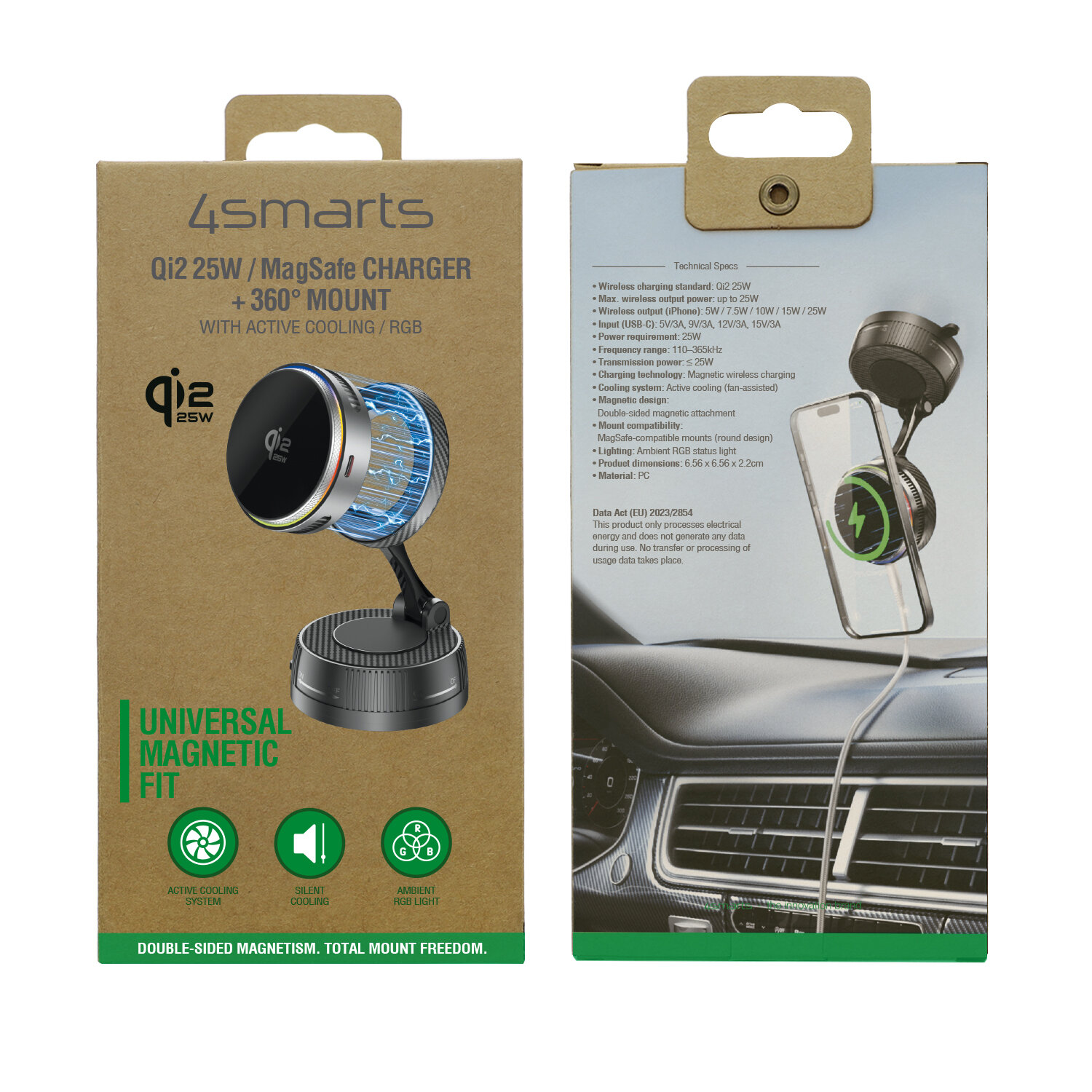 4smarts Qi2 25W MagSafe Ladegerät Kuehlung RGB 360 Halter grau, Ansicht 2