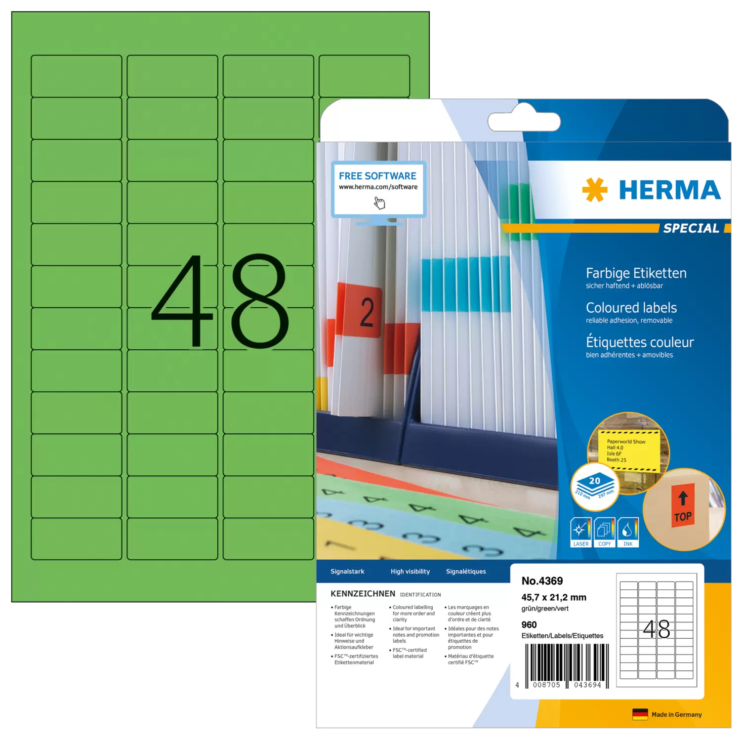 HERMA Special - Papier - matt - permanent selbstklebend - grün - 45.7 x 21.2 mm 960 Etikett(en) (20 Bogen x 48), Ansicht 4