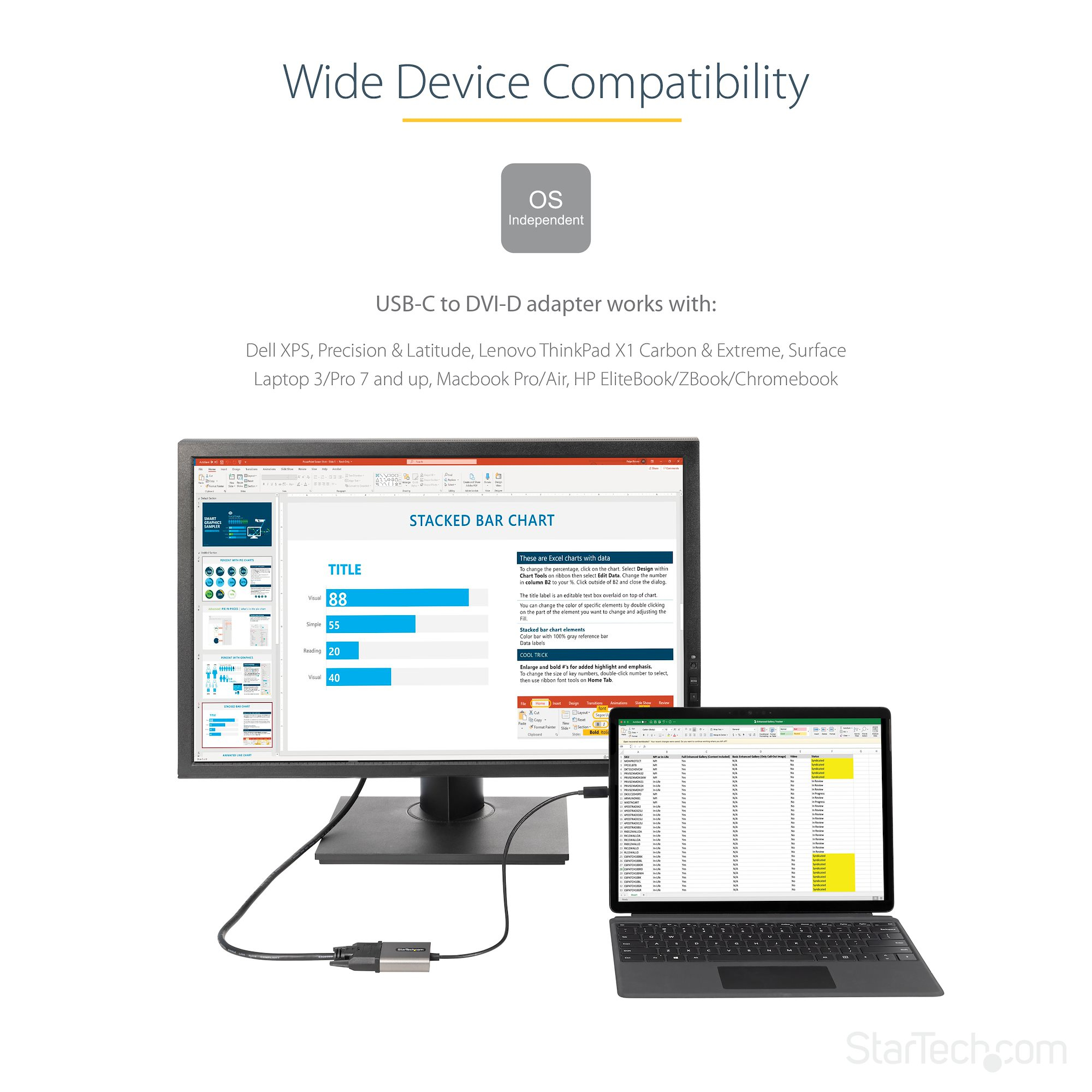 StarTech.com USB-C auf DVI Adapter - 1920x1200p - USB-C zu DVI-D - USB-C Dongle - USB Typ C auf DVI Monitoradapter, Ansicht 4