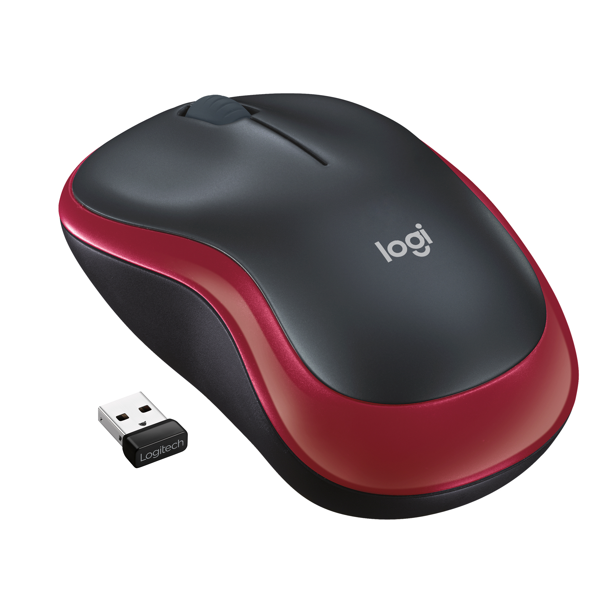 Logitech LGT-M185R, Beidhändig, Optisch, RF Wireless, 1000 DPI, Schwarz, Rot