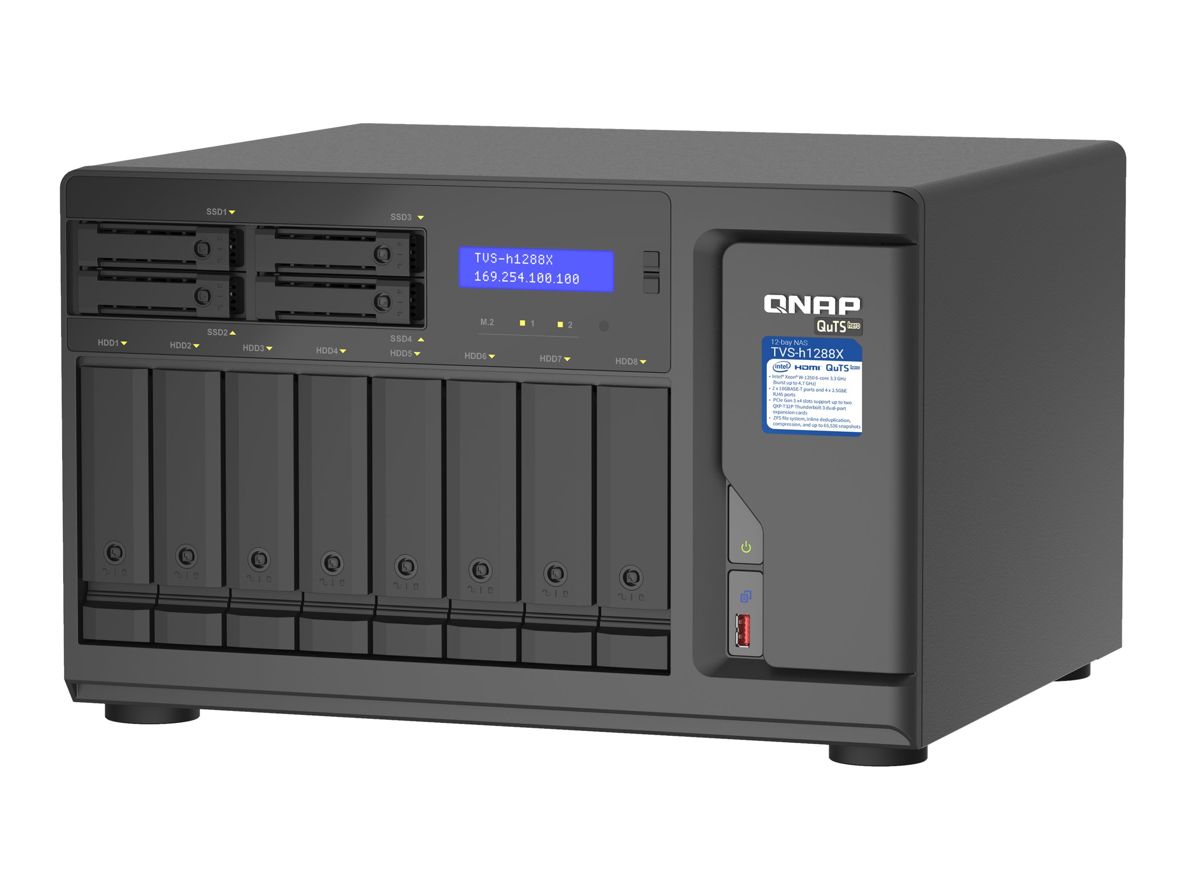 QNAP TVS-h1288X - NAS-Server - 12 Schächte - SATA 6Gb/s - RAID 0, 1, 5, 6, 10, 50, JBOD, 5 Hot Spare, 6 Hot Spare, 60, 10-Hot-Spare, RAID TP - RAM 16 GB