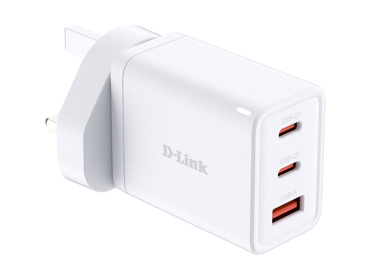 D-Link DCP-651 - Netzteil - GaN - 65 Watt - 5 A - PD 3.0, QC 4.0 - 3 Ausgabeanschlussstellen (2 x USB-C, USB Typ A), Ansicht 2