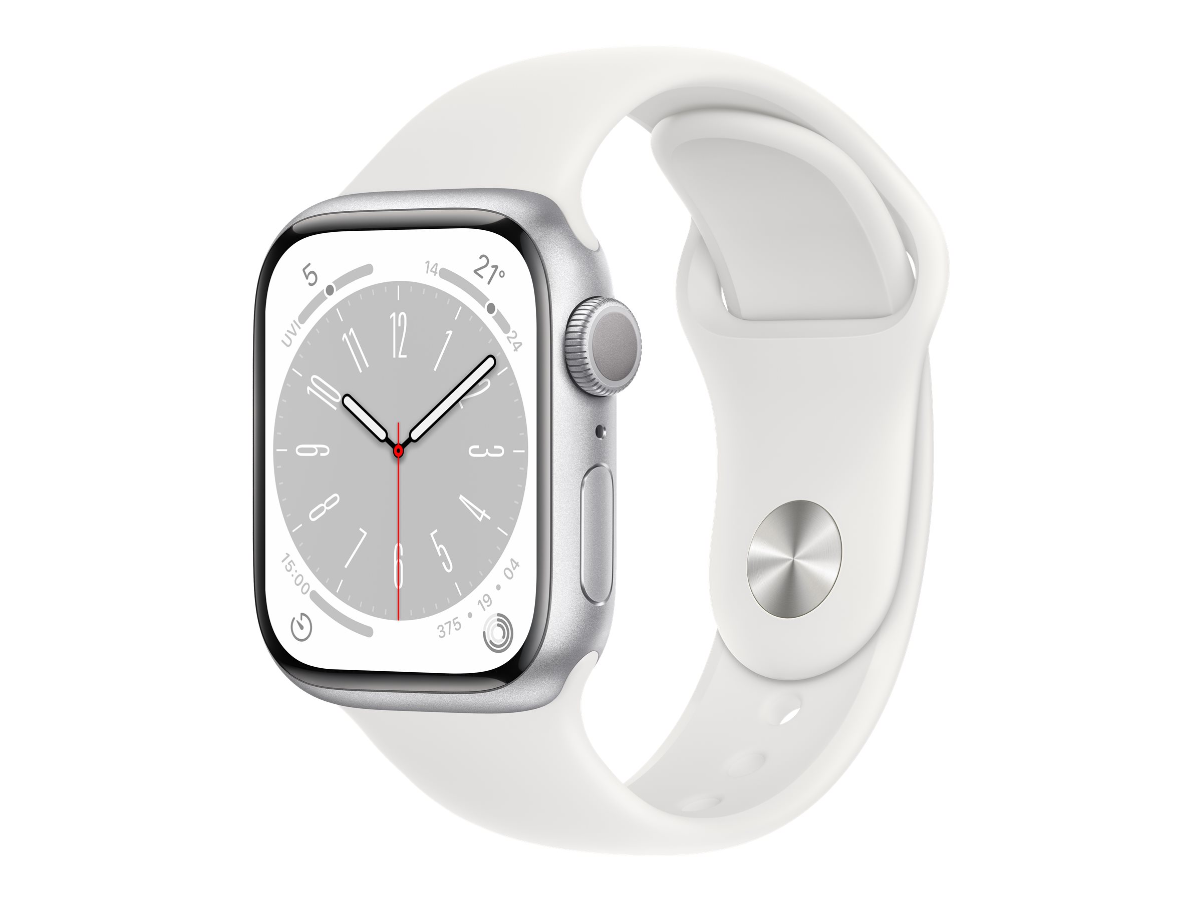 Apple Watch Series 8 GPS, Aluminium silber, 41mm mit Sportarmband, weiß