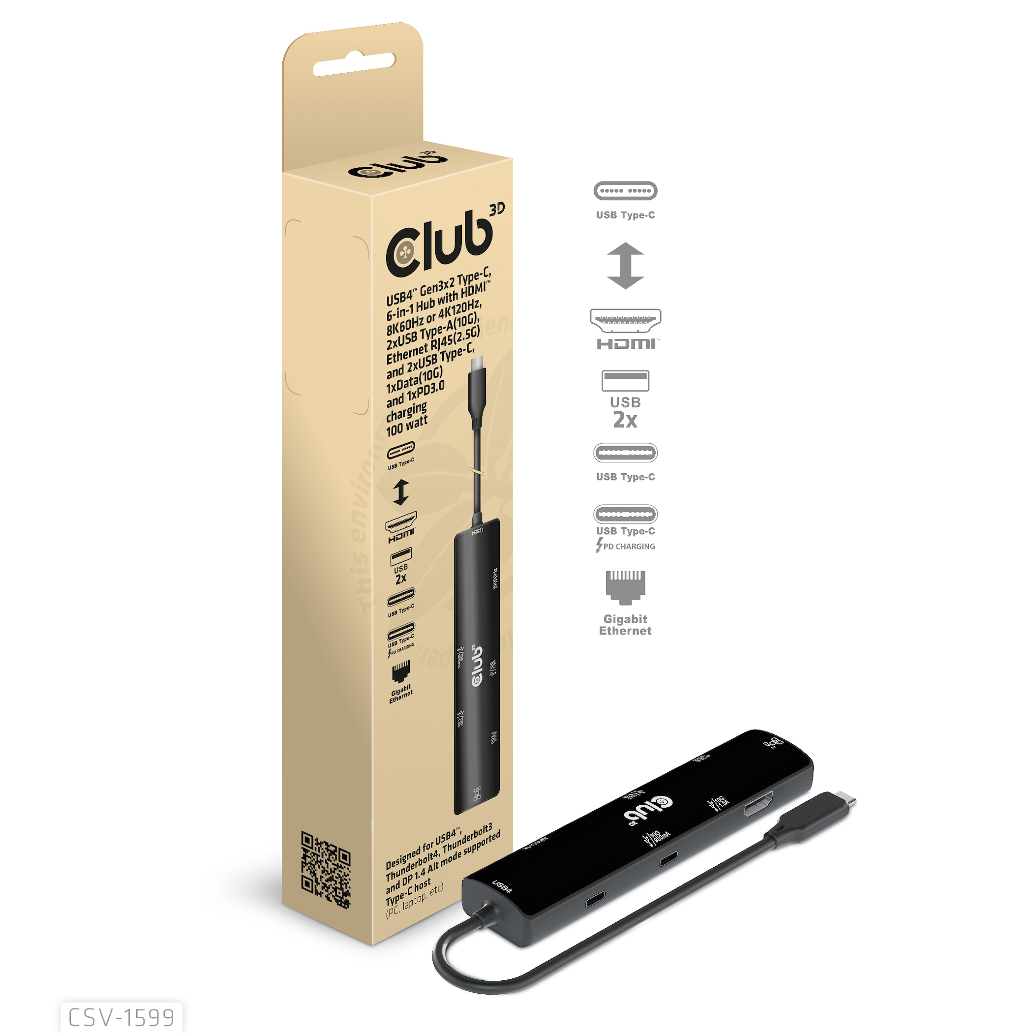 Club 3D 6-in-1 Hub - Dockingstation - für Desktop, Laptop, Ansicht 2