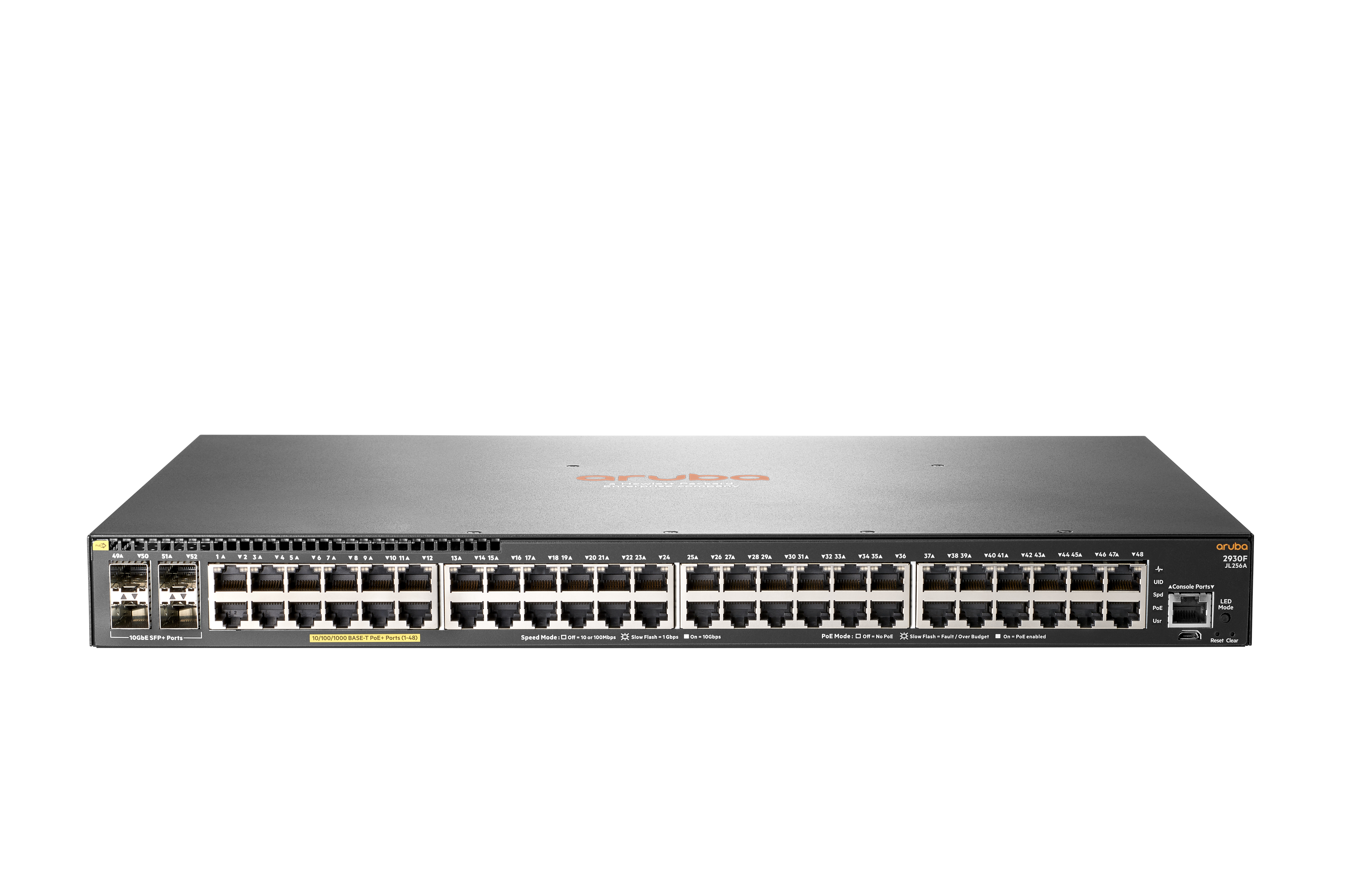 HPE Aruba Networking Aruba 2930F 48G PoE+ 4SFP+, Managed, L3, Gigabit Ethernet (10/100/1000), Power over Ethernet (PoE), Rack-Einbau, 1U