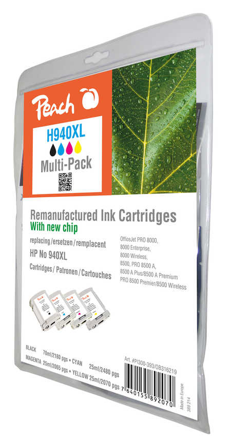 Peach 4er-Pack - Schwarz, Gelb, Cyan, Magenta - kompatibel - Tintenpatrone (Alternative zu: HP 940XL), Ansicht 2