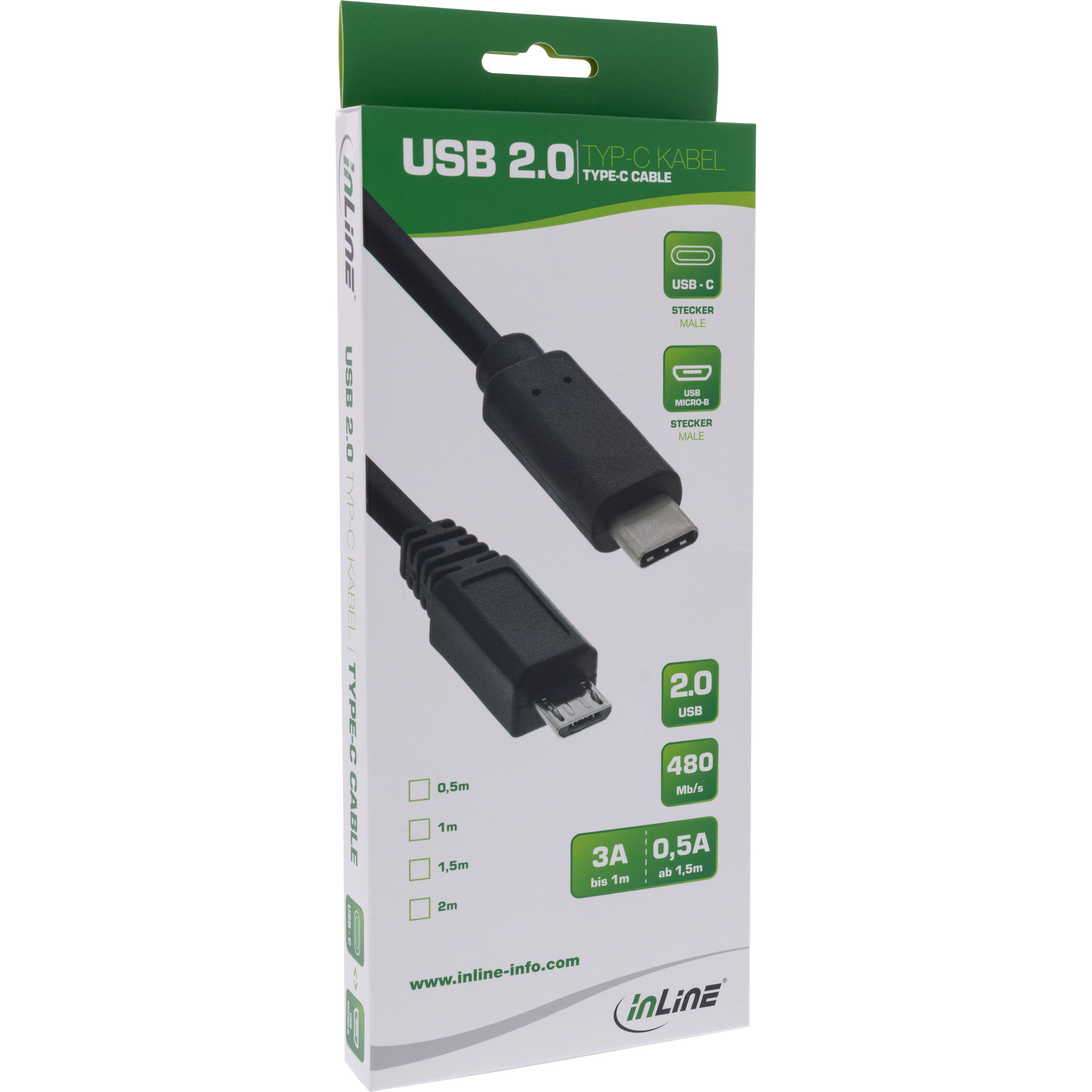 InLine USB 2.0 Kabel - USB-C Stecker an Micro-B Stecker - schwarz - 05m
