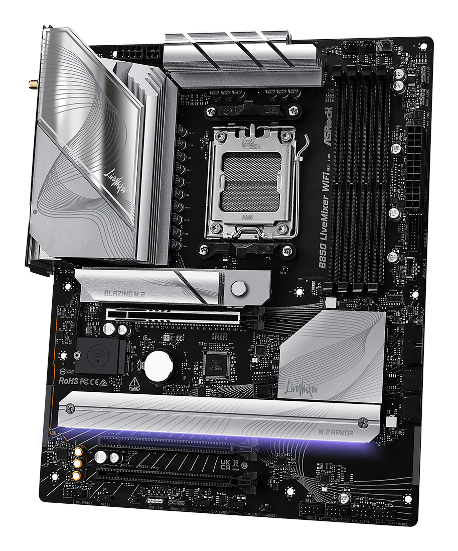 ASRock B850 LIVEMIXER WIFI - Motherboard - ATX - Socket AM5 - AMD B850 Chipsatz - Wi-Fi 7, Bluetooth, 2.5 Gigabit LAN, Ansicht 4