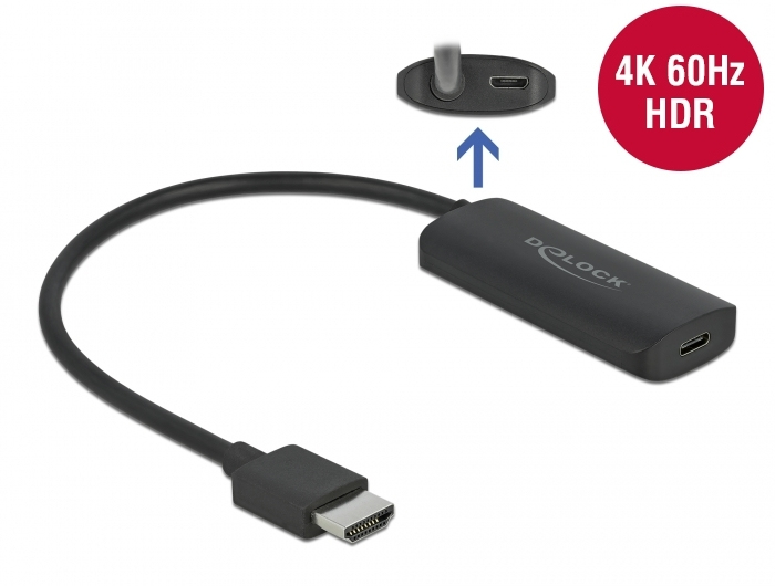 Delock Adapter HDMI-A Stecker zu USB Type-C Buchse (DP Alt Mode) 4K 60 Hz, HDMI Typ A (Standard), USB Typ-C, Männlich, Weiblich, Gerade, Gerade