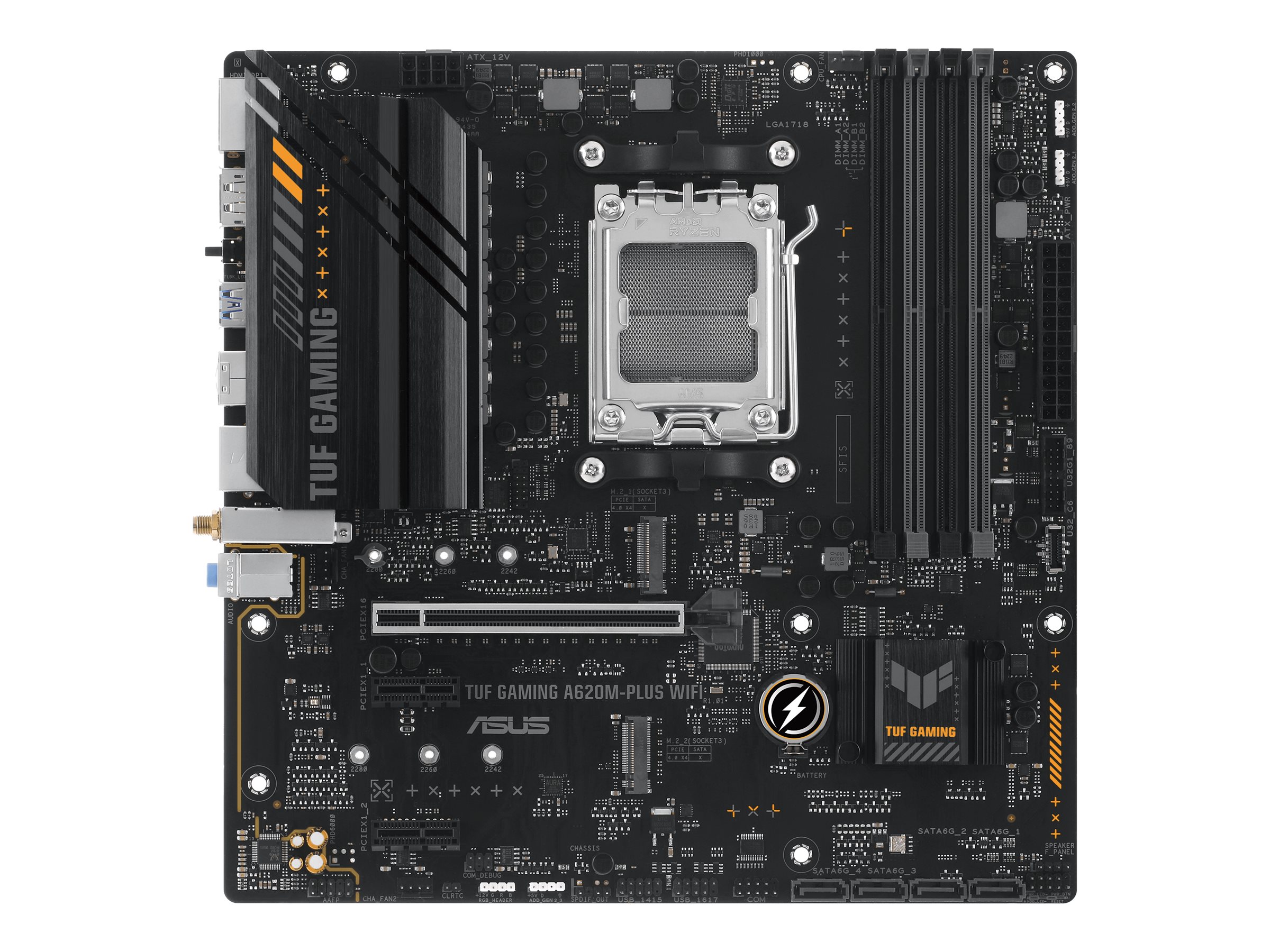 ASUS TUF GAMING A620M-PLUS WIFI - Motherboard - micro ATX - Socket AM5 - AMD A620 Chipsatz - USB 3.2 Gen 1, USB-C 3.2 Gen 1 - Gigabit LAN, 2.5 Gigabit LAN, Wi-Fi 6E, Bluetooth - Onboard-Grafik (CPU erforderlich)