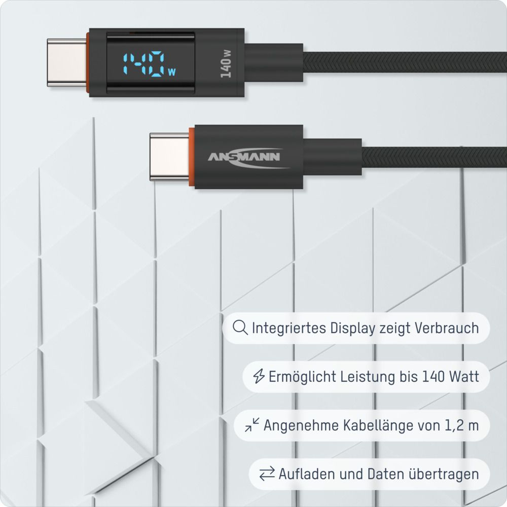Ansmann USB-C -> S/S Ladekabel 140W anthrazit - Kabel - Digital/Daten, Ansicht 2