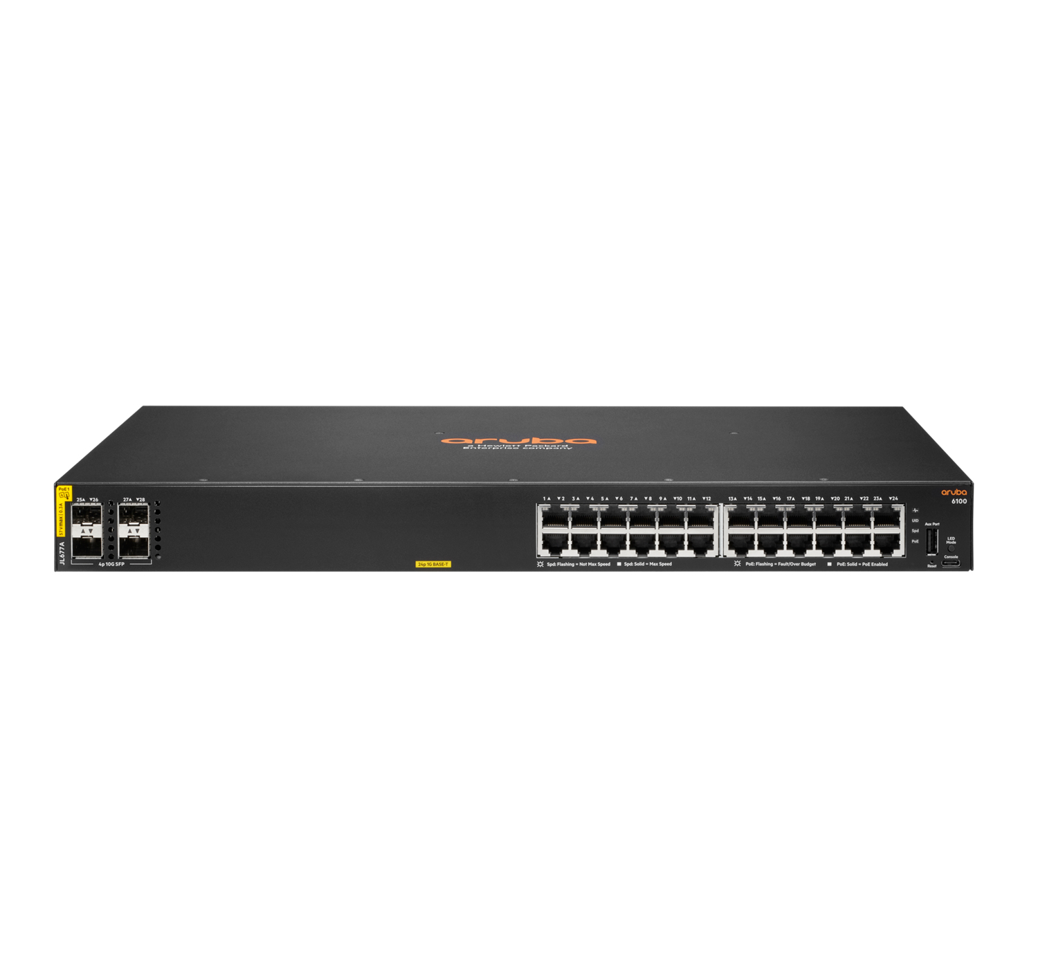 HPE Aruba Networking 6100 24G Class4 PoE 4SFP+ 370W, Managed, L3, Gigabit Ethernet (10/100/1000), Power over Ethernet (PoE), Rack-Einbau, 1U