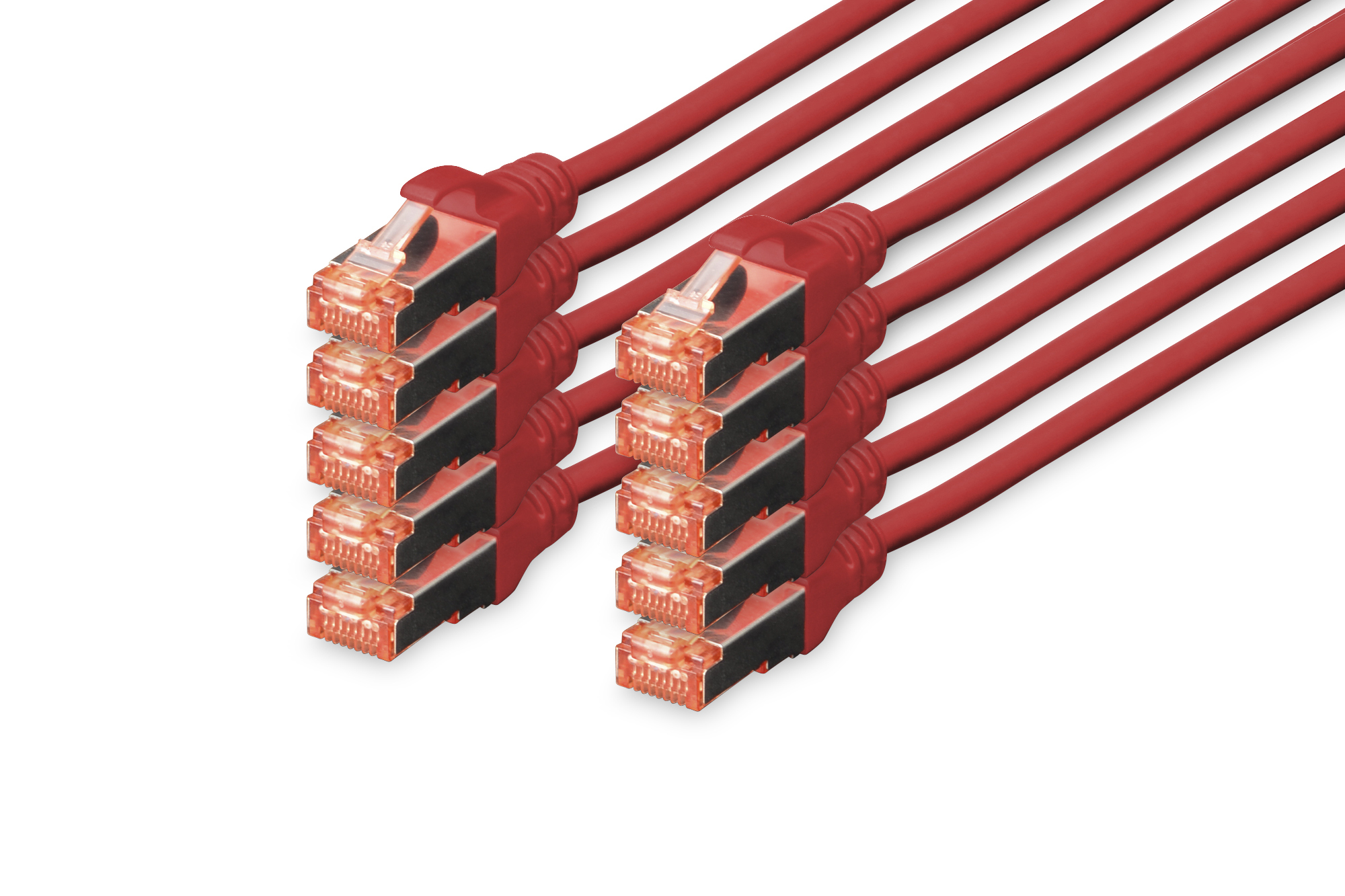 DIGITUS CAT 6 S/FTP Patchkabel, 10 Stück, 3 m, Cat6, S/FTP (S-STP), RJ-45, RJ-45, Rot