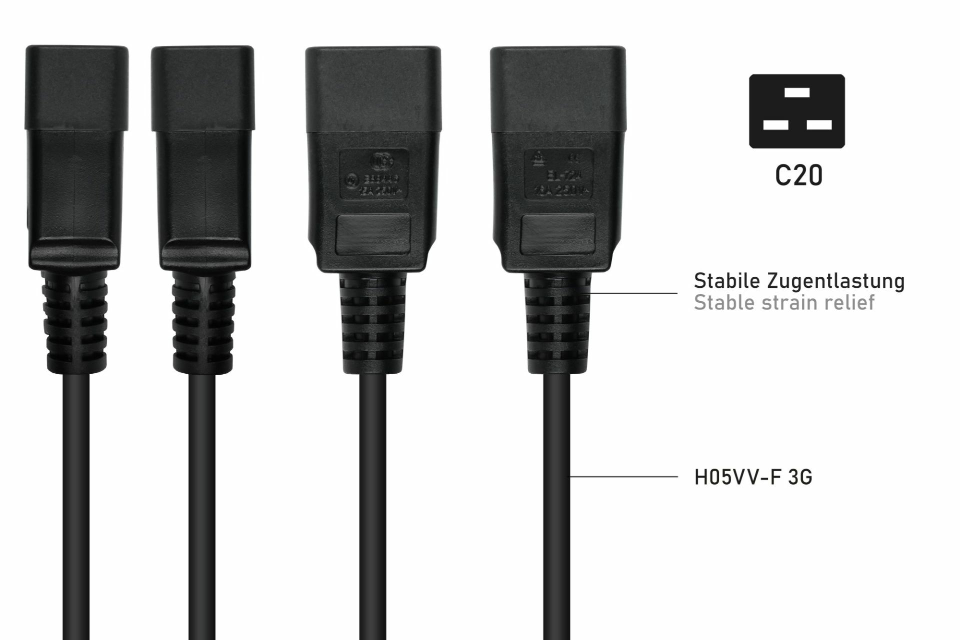 kabelmeister Kaltgeräteverlängerung C20 an C13 schw. - Kabel - Verlängerungskabel, Ansicht 3