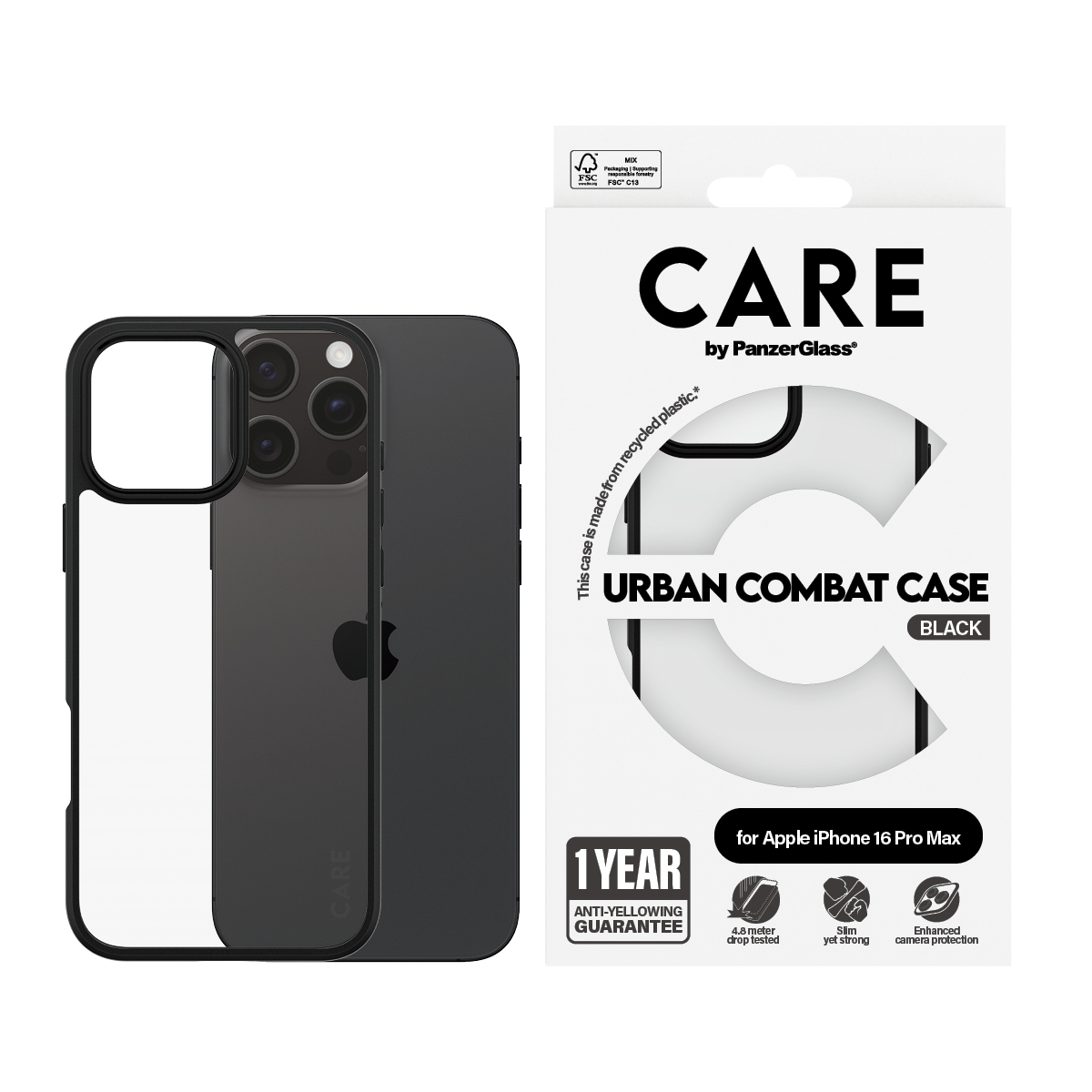 PanzerGlass CARE - iPhone 16 Pro Max Case - kompatibel mit MagSafe - Thermoplastisches Polyurethan (TPU) - Schwarz - transparent, Ansicht 2