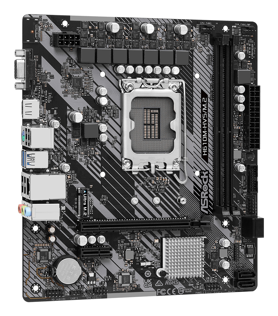 ASRock H610M-HVS/M.2 R2.0 - Motherboard - micro ATX - LGA1700-Sockel - H610 Chipsatz - USB 3.2 Gen 1 - Gigabit LAN, Ansicht 4
