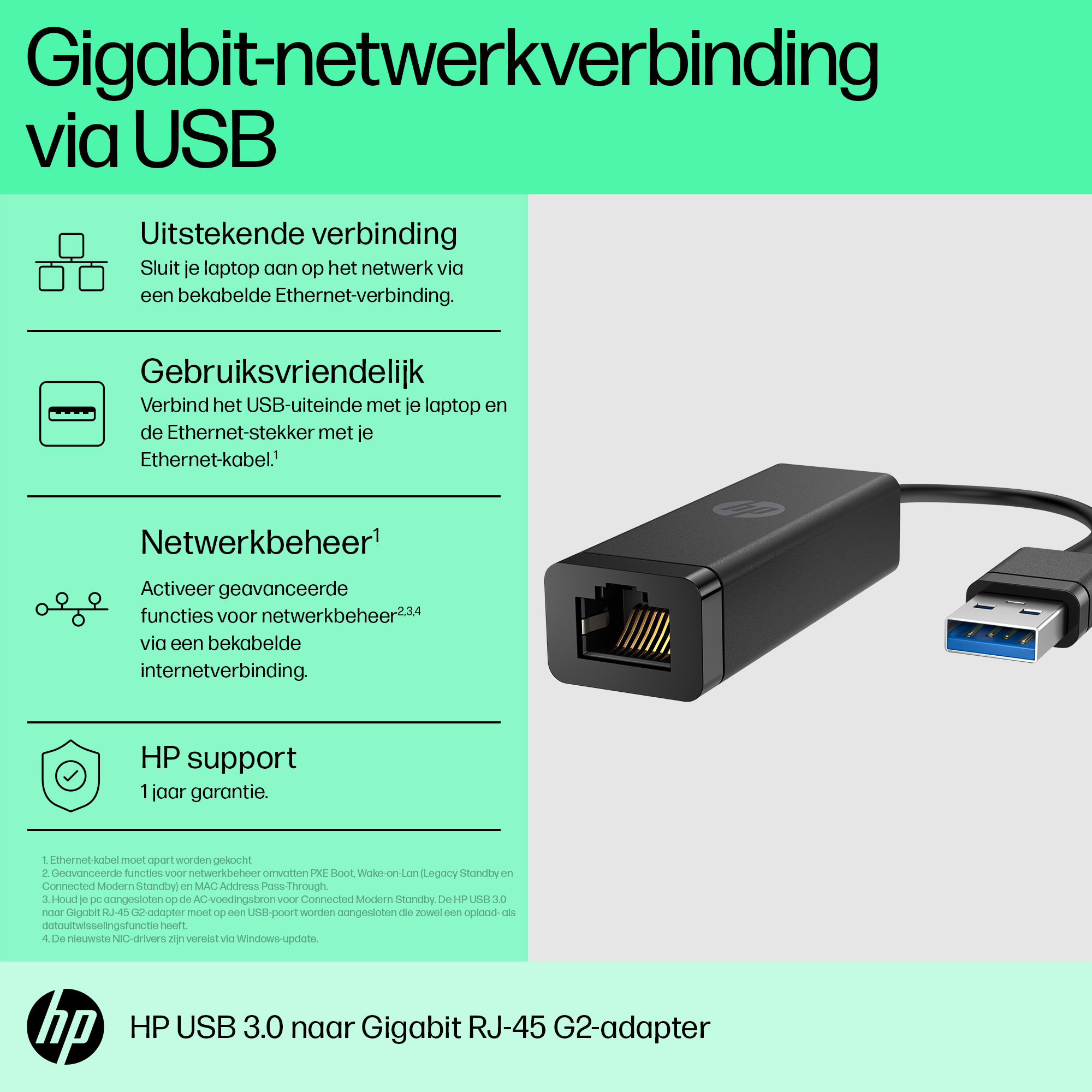 HP USB 3.0 to RJ45 Adapter G2 - Netzwerkadapter, Ansicht 3