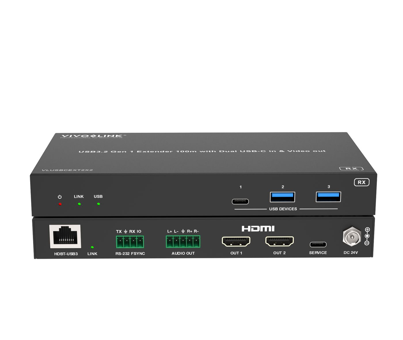 VivoLink USB3.2 Gen 1 Extender 100m with Dual USB-C in & Video - USB 3.0, Ansicht 4
