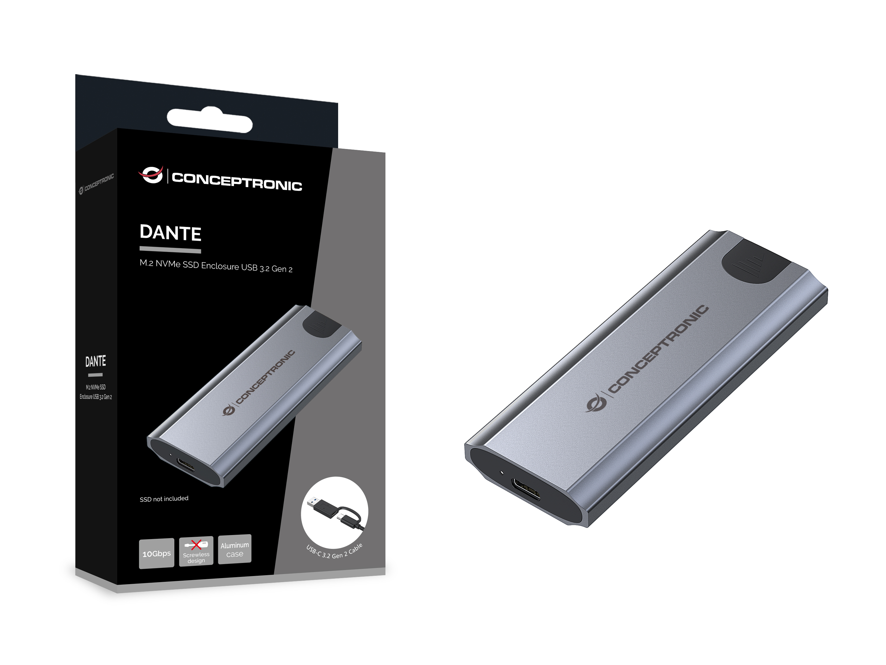 Conceptronic SSD Gehäuse M-Key M.2 ->M/B+M-Key USB3.2 10Gb/s - HDD-Wechselrahmen - USB 3.0, Ansicht 2