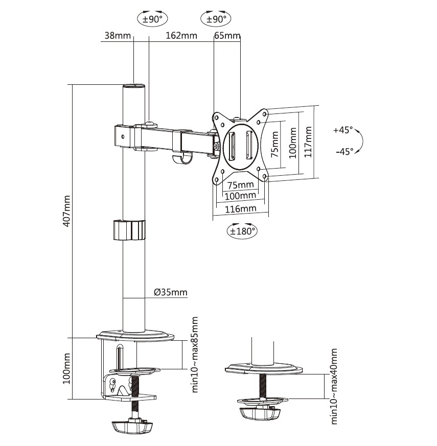 Equip Befestigungskit (Kabeldurchführungsklemme, Schrauben, Klemmhalterung) - (Curved) LCD-Display - 43.2-81.3cm 17-32, Ansicht 2