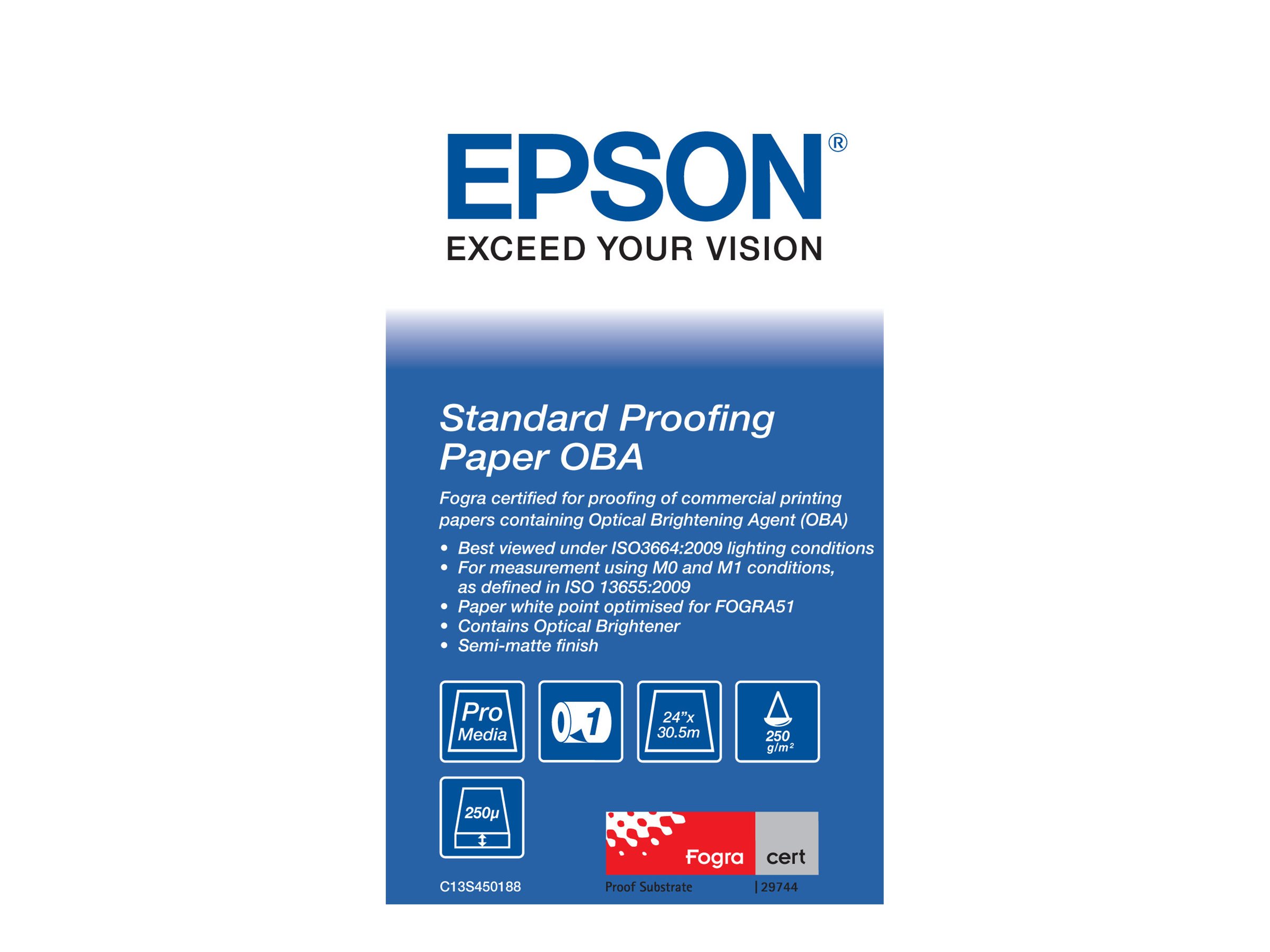 Epson Proofing Paper Standard - Walze ARCH D (60,96 cm x 30,5 m) - 250 g/m² - 1 Rolle(n) Proofing-Papier - für SureColor SC-P10000, P20000, P6000, P7000, P7500, P8000, P9000, P9500, T3000, T5200, T7000