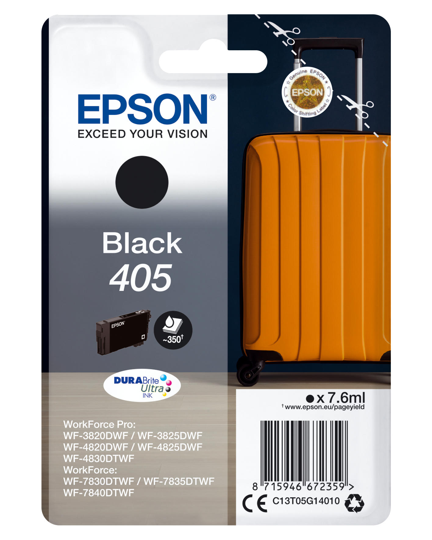 Epson Singlepack Black 405 DURABrite Ultra Ink, Standardertrag, Farbsublimations-Tinte, 7,6 ml, 7,6 ml, 1 Stück(e), Einzelpackung