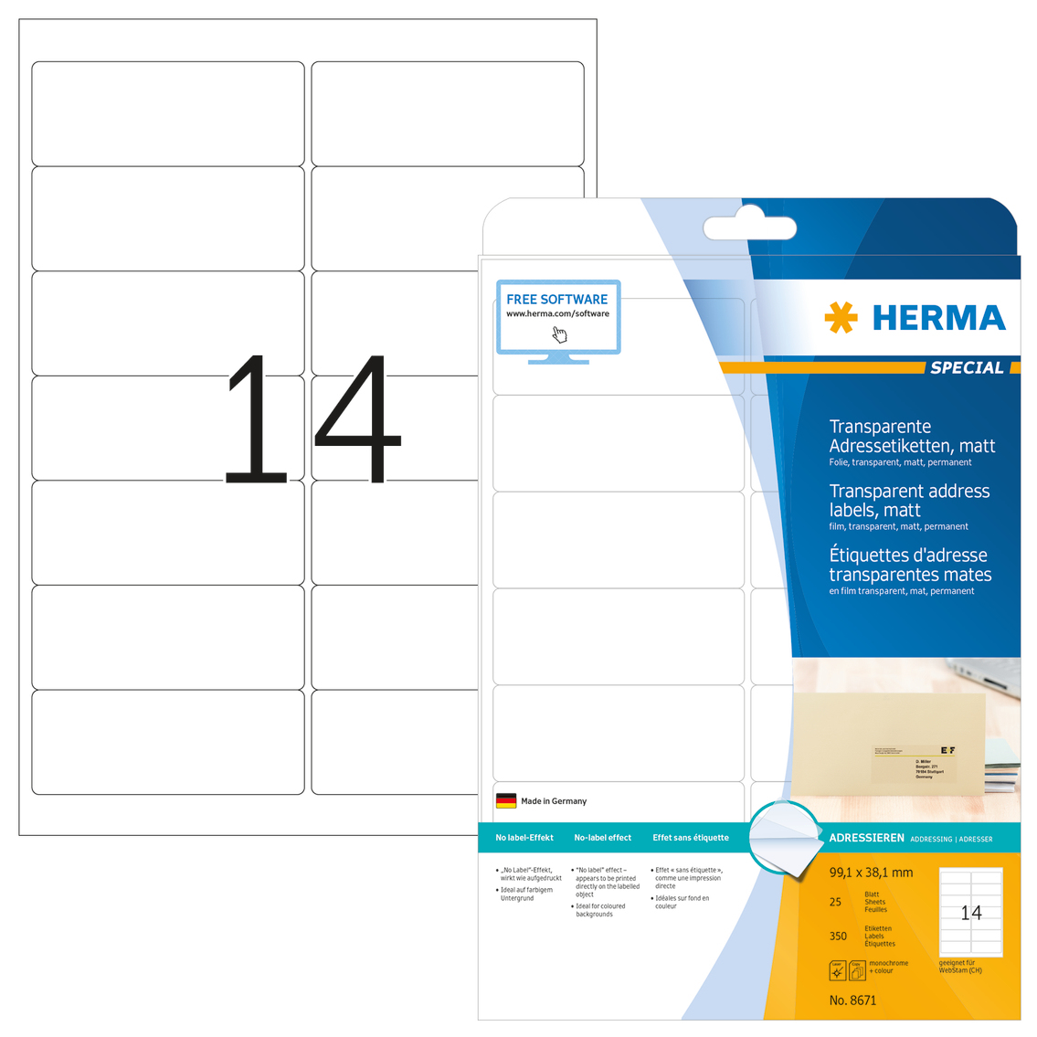 HERMA Special - Matt - selbstklebend - durchsichtig - 99.1 x 38.1 mm 350 Etikett(en) (25 Bogen x 14), Ansicht 2