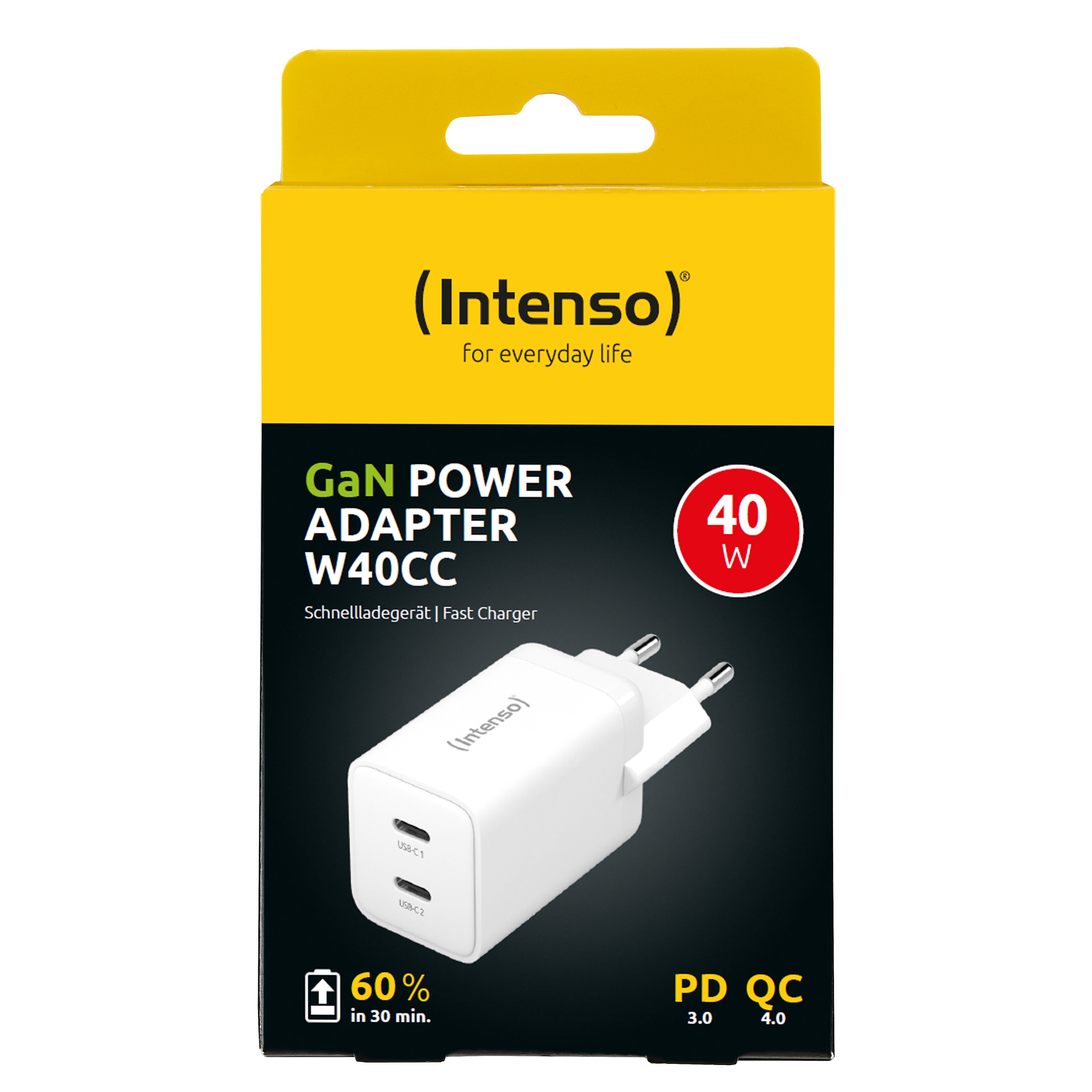 Intenso W40CC - Netzteil - GaN - 40 Watt - 3 A - PD 3.0, PD/PPS, QC 4.0 - 2 Ausgabeanschlussstellen (24 pin USB-C), Ansicht 2