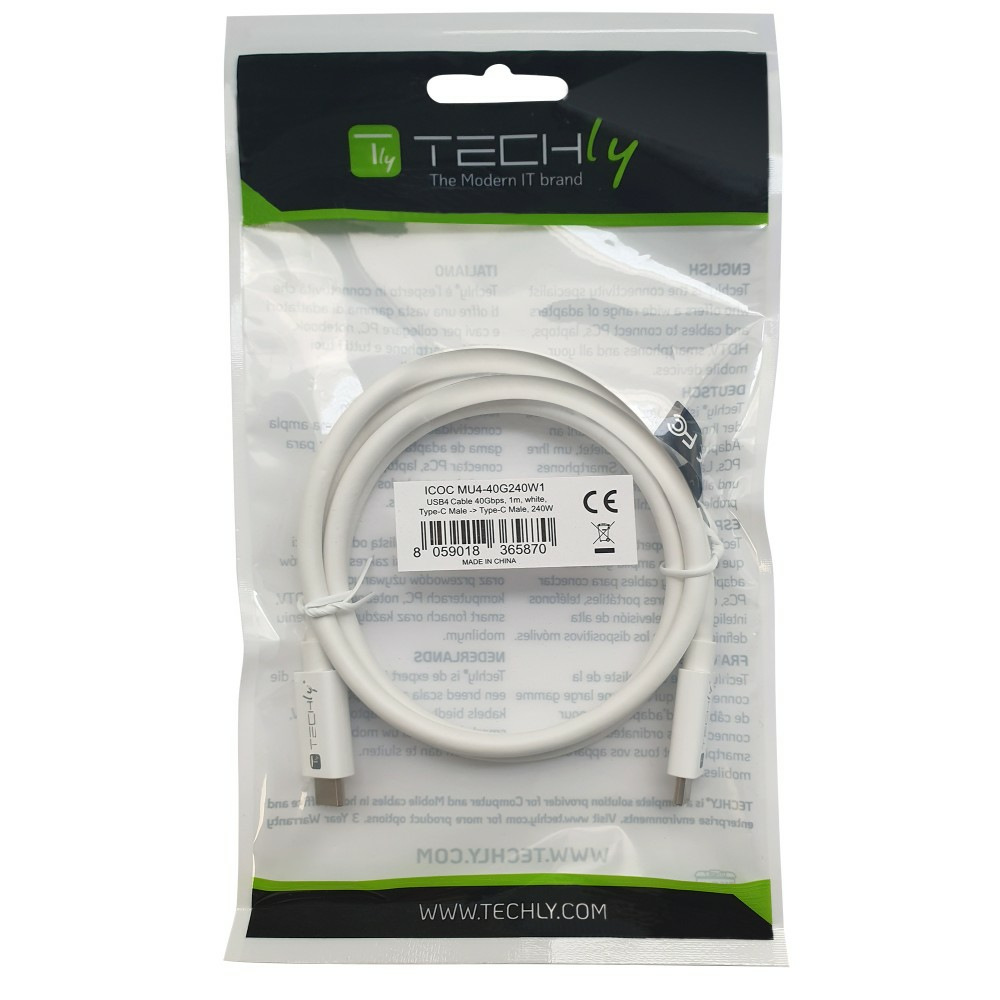 Techly USB4 Gen3 USB-C EPR Kabel 40G 240W 8K zertifiziert 1m weiß - Kabel - Digital/Daten, Ansicht 3