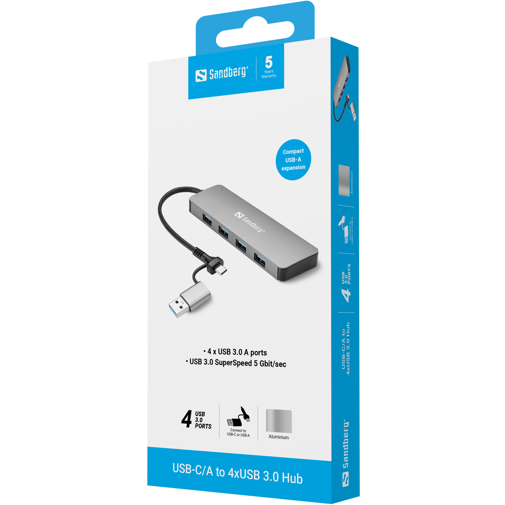 SANDBERG USB-C/A to 4xUSB 3.0 Hub 3.0, Ansicht 2