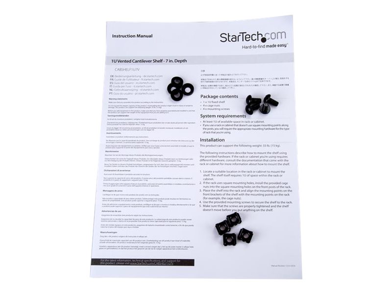 StarTech.com Belüfteter Server Rack Fachboden 1 HE - 175 mm Tief - Stahl - Rack - Regal - Schwarz - 1U - 17.8 cm (7)