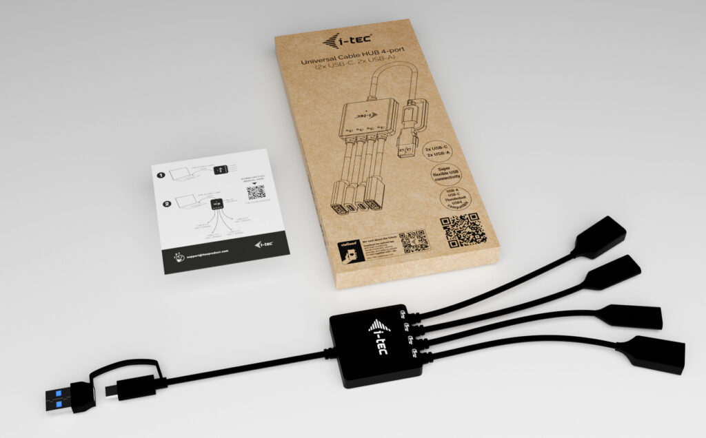 i-tec Hub - USB-C/USB-A Kabel - 2 x USB-C 3.2 Gen 1 + 2 x USB 3.2 Gen 1, Ansicht 3