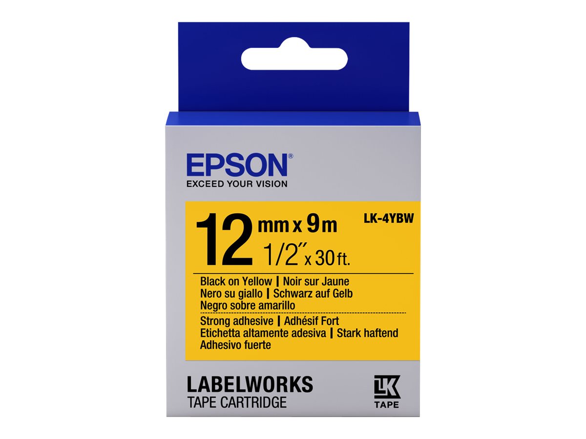 Epson LabelWorks LK-4YBW - Schwarz auf Gelb - Rolle (1,2 cm x 9 m) 1 Kassette(n) Etikettenband - für LabelWorks LW-1000, 300, 400, 600, 700, 900, K400, Z5000, Z5010, Z700, Z710, Z900
