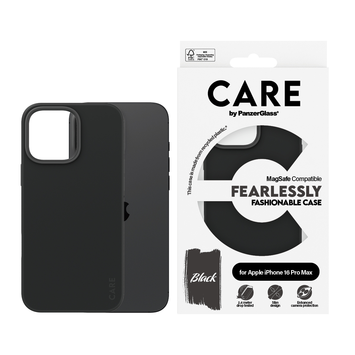 PanzerGlass CARE - iPhone 16 Pro Max Case - kompatibel mit MagSafe - Thermoplastisches Polyurethan (TPU) - Schwarz - schwarz, Ansicht 3